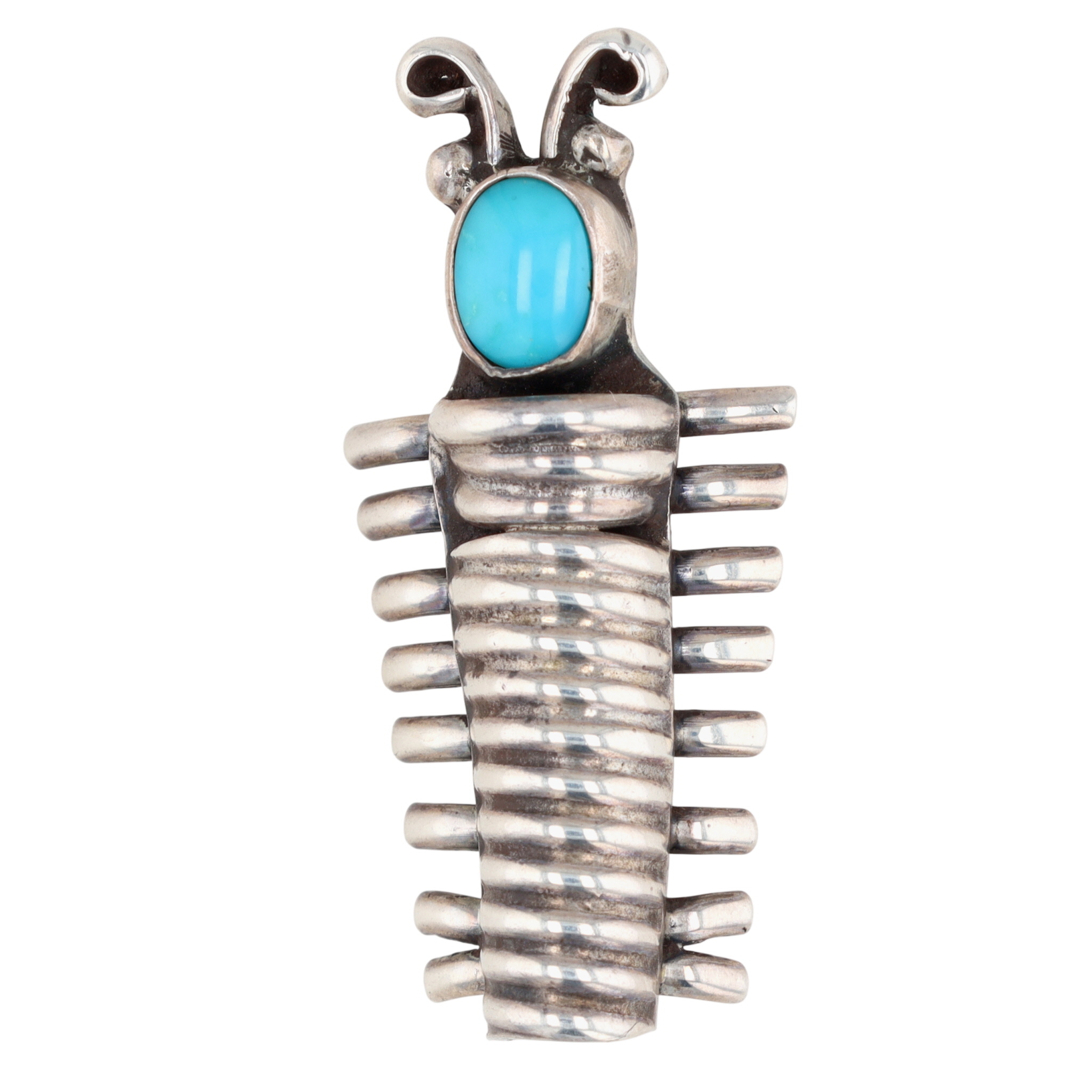 Vintage Signed Navajo Sterling Turquoise Bug Brooch