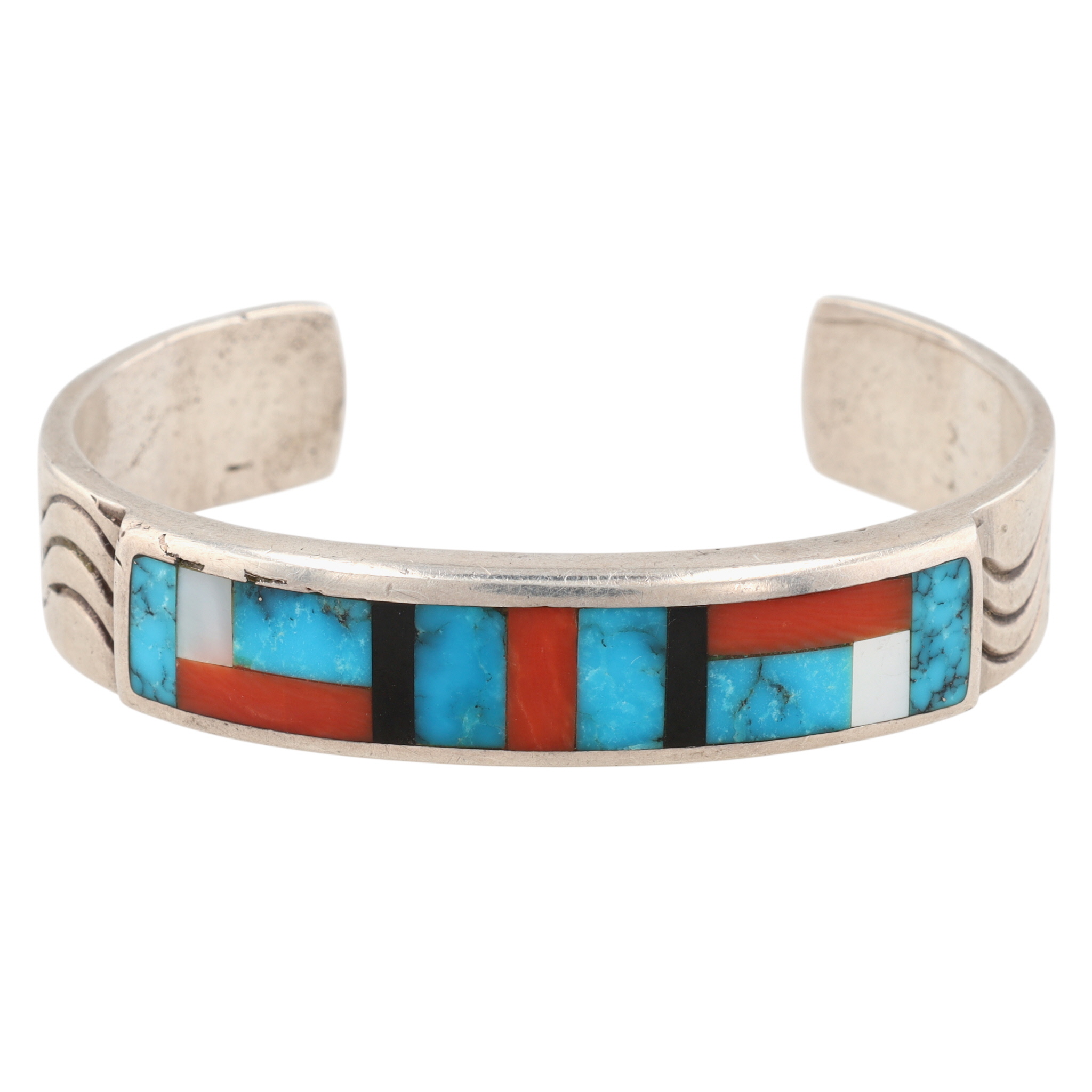 Vintage Zuni Sterling Multi-Stone Inlay Cuff Bracelet