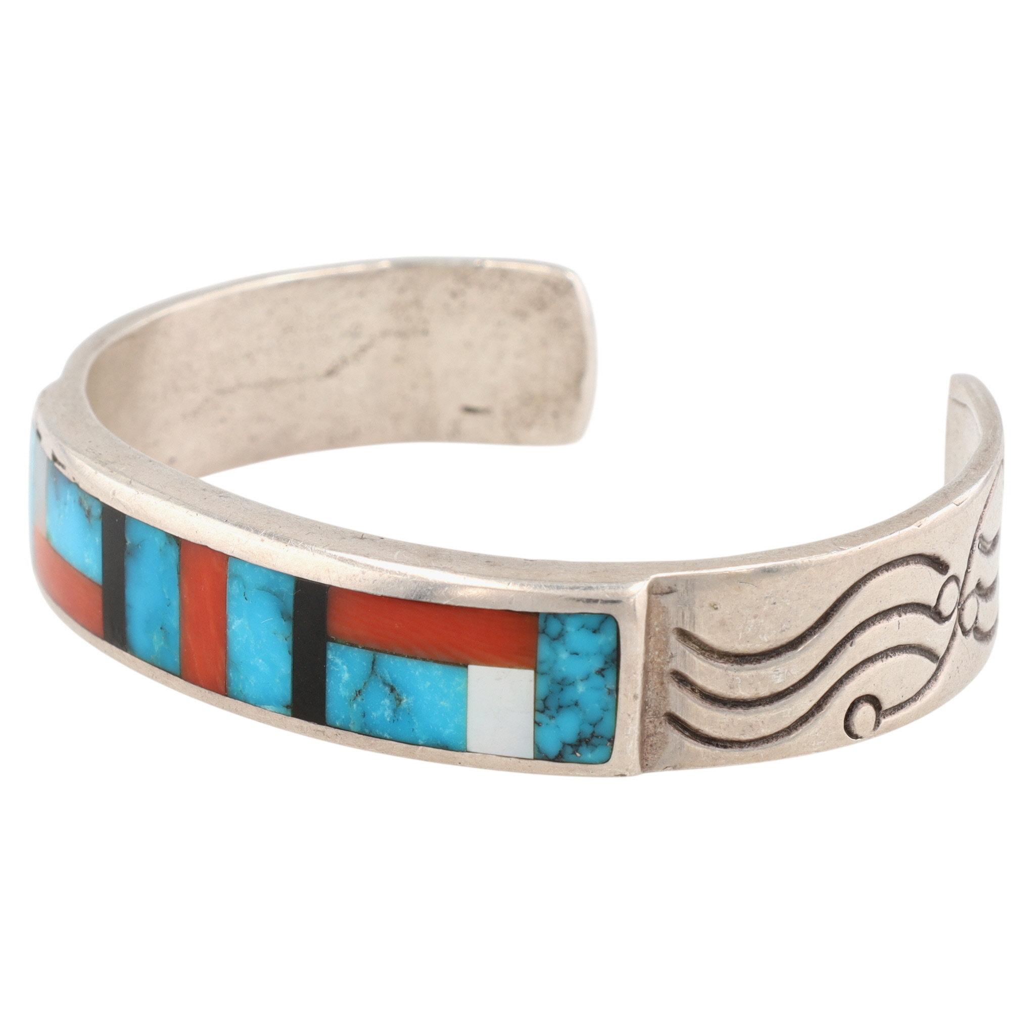 Vintage Zuni Sterling Multi-Stone Inlay Cuff Bracelet