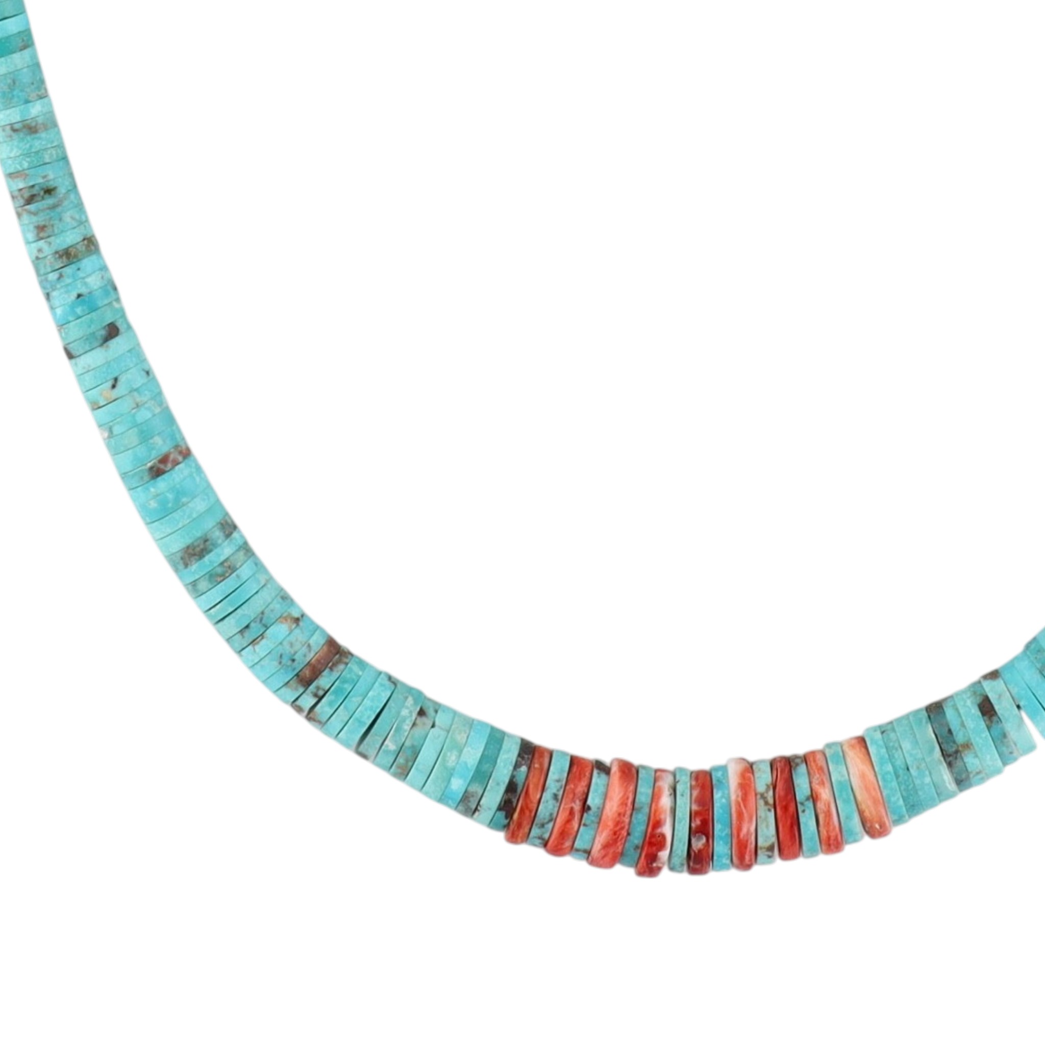 Vintage Santo Domingo Sterling Graduated Turquoise and Spiny Oyster Necklace