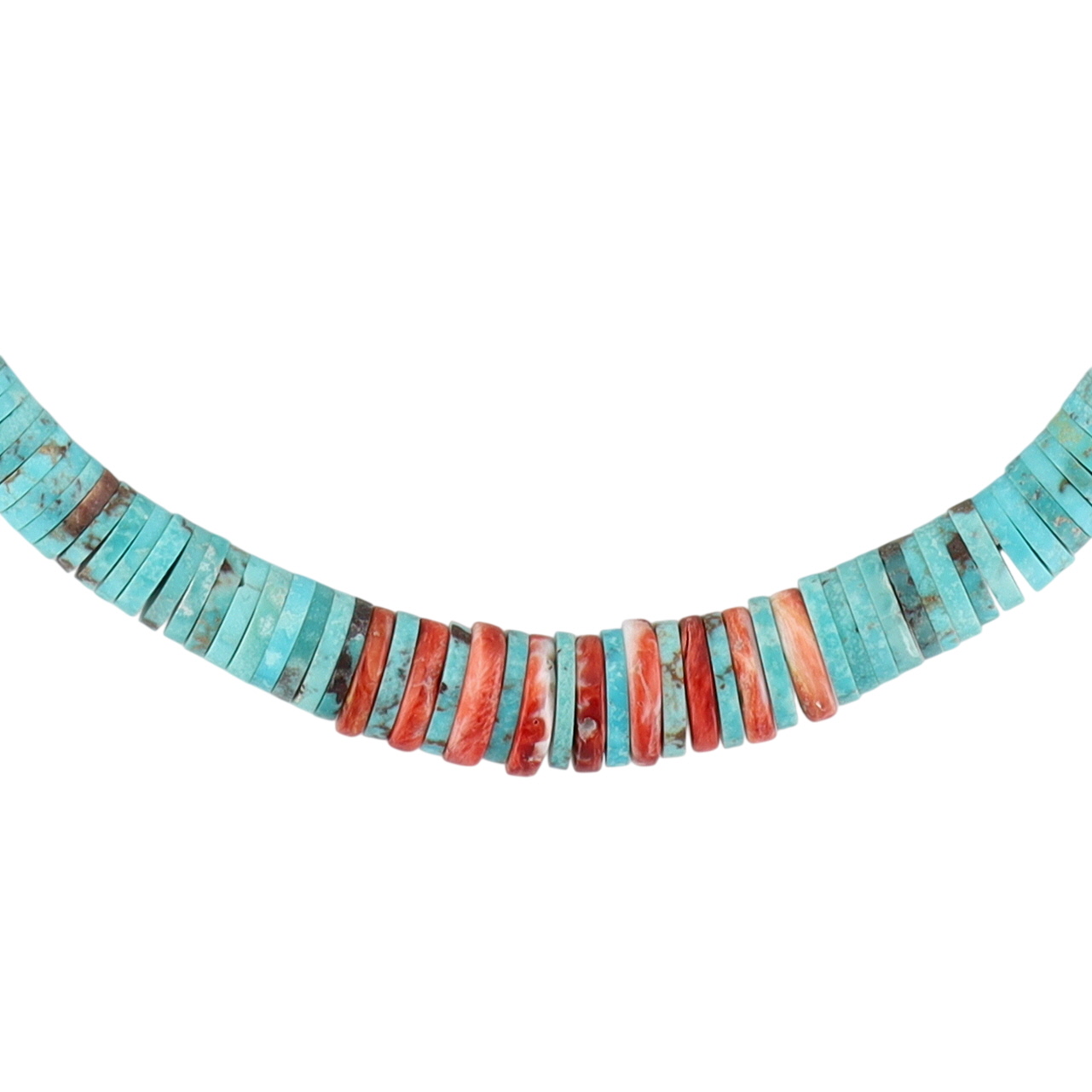 Vintage Santo Domingo Sterling Graduated Turquoise and Spiny Oyster Necklace
