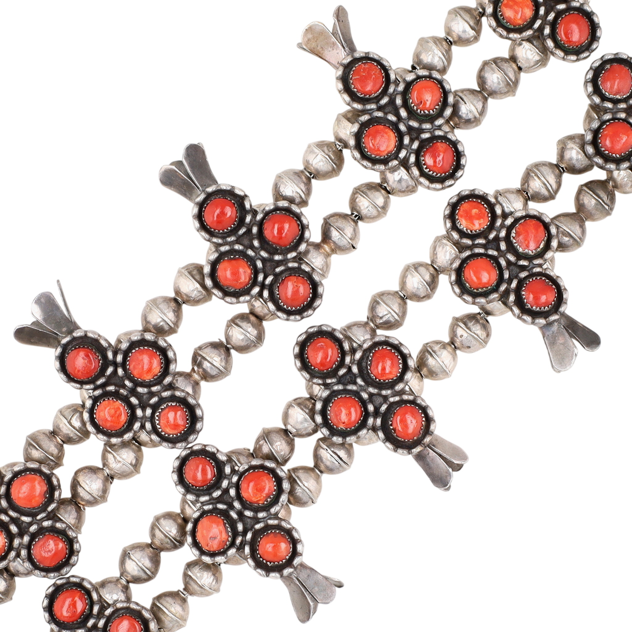 Vintage Zuni Sterling Coral Squash Blossom Necklace