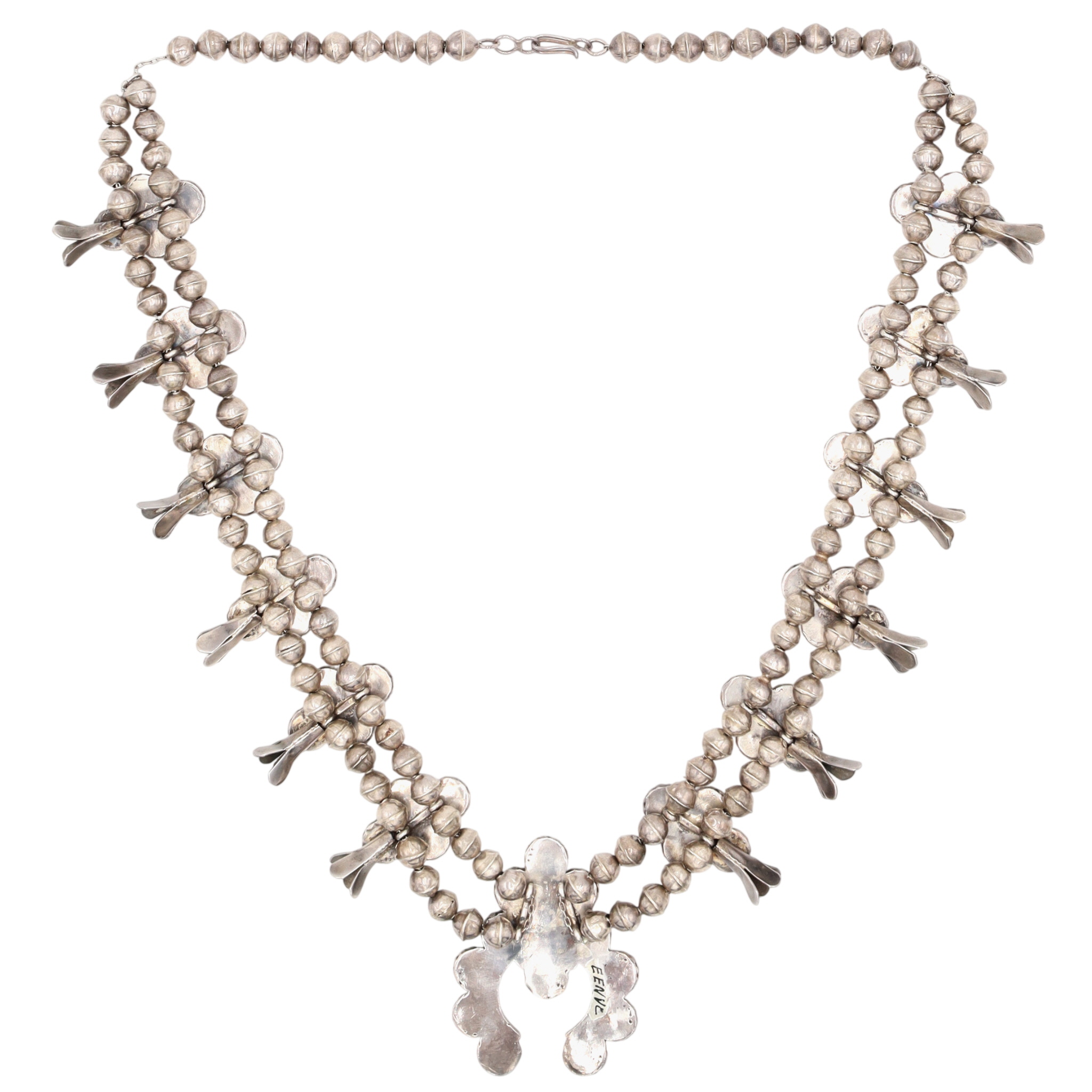 Vintage Zuni Sterling Coral Squash Blossom Necklace