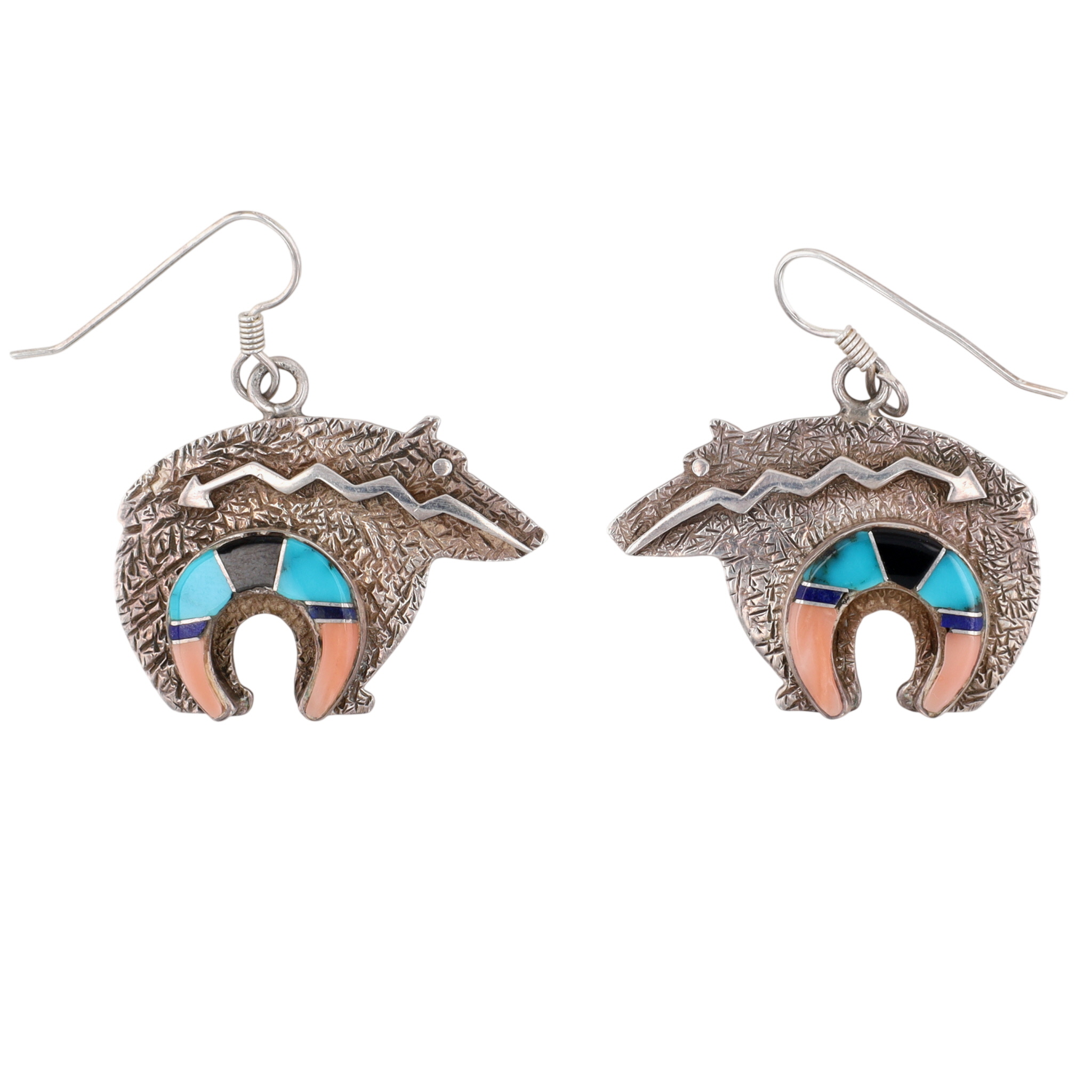 Navajo Sterling Multi-Stone Inlay Heartline Bear Earrings