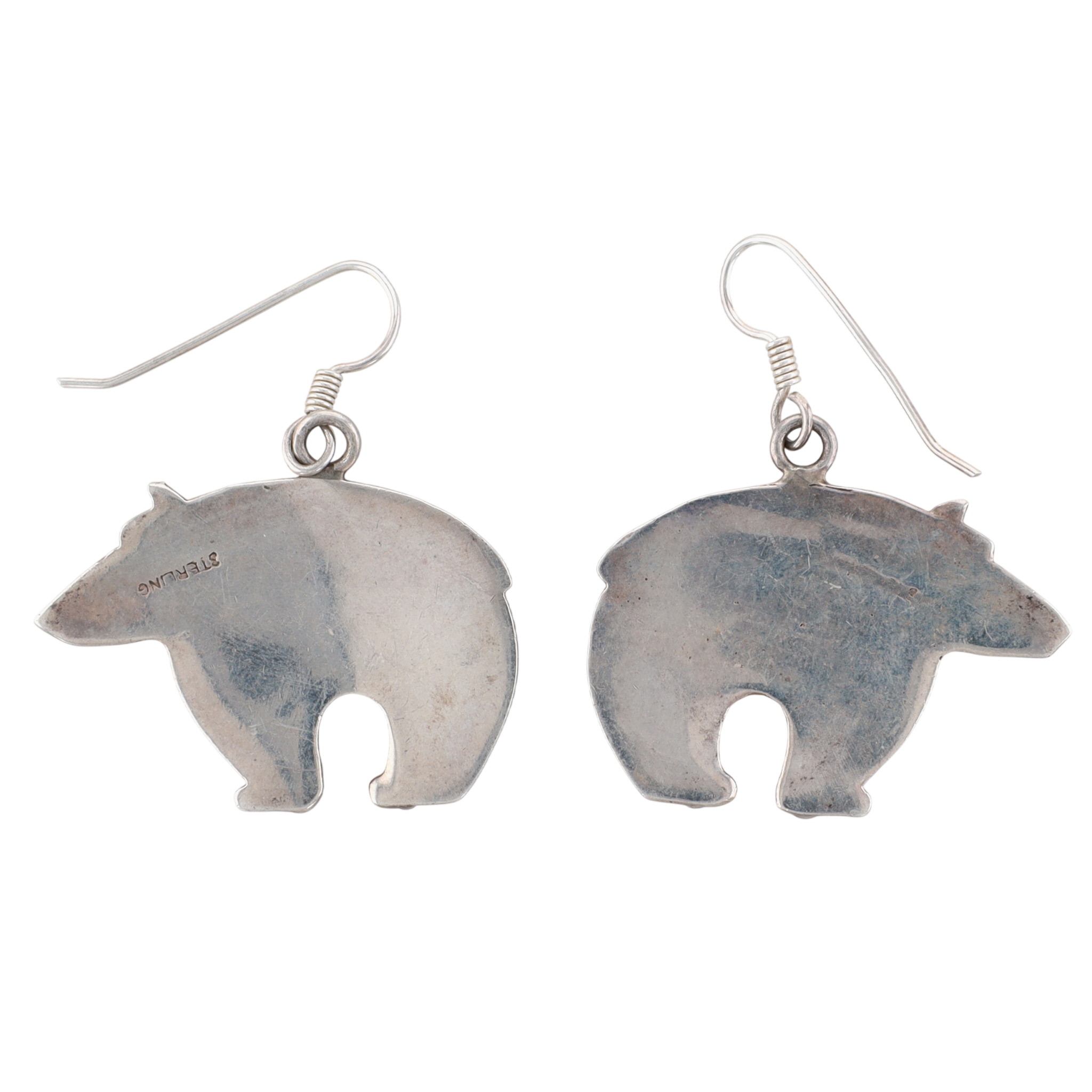 Navajo Sterling Multi-Stone Inlay Heartline Bear Earrings