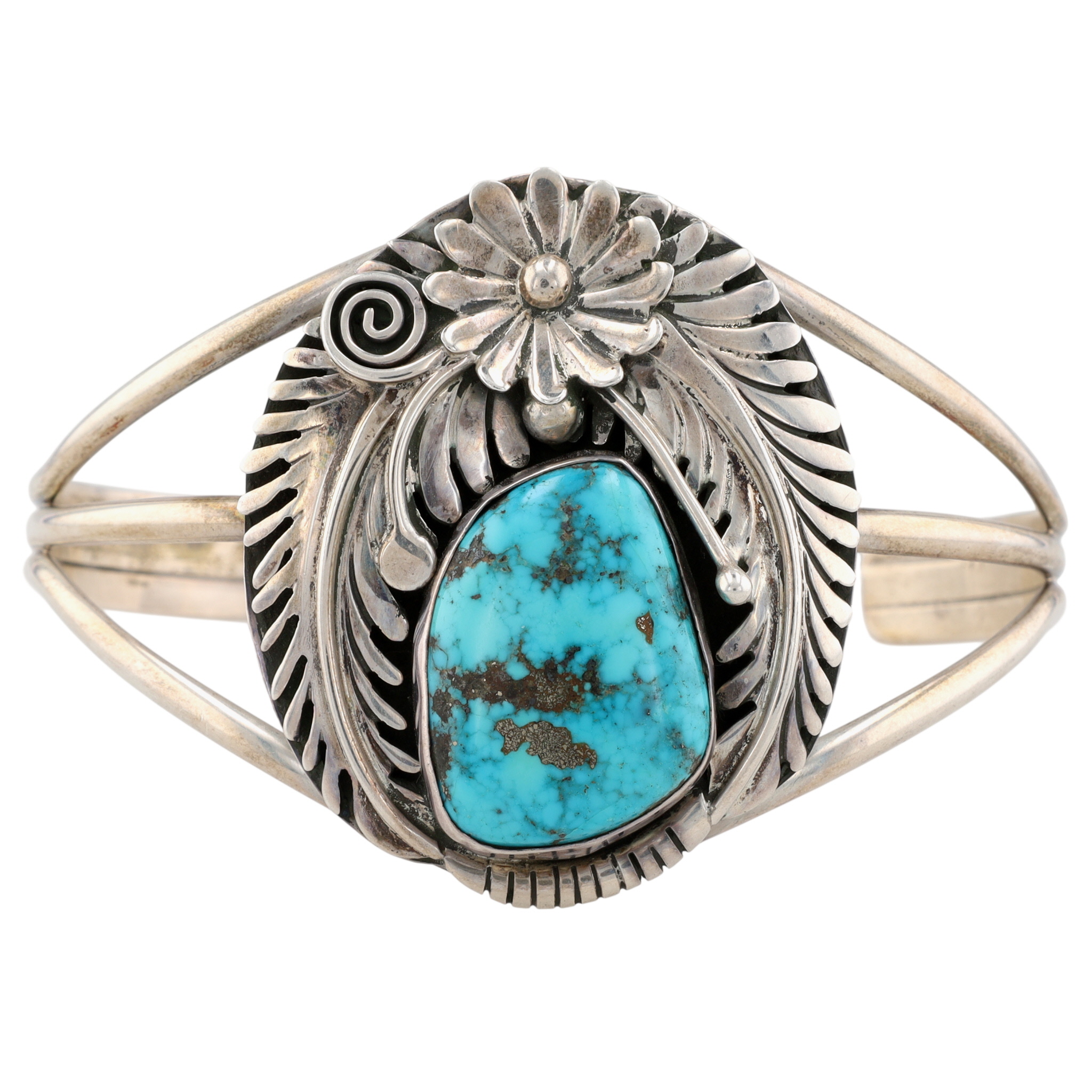 Signed Navajo Sterling Turquoise Cuff Bracelet