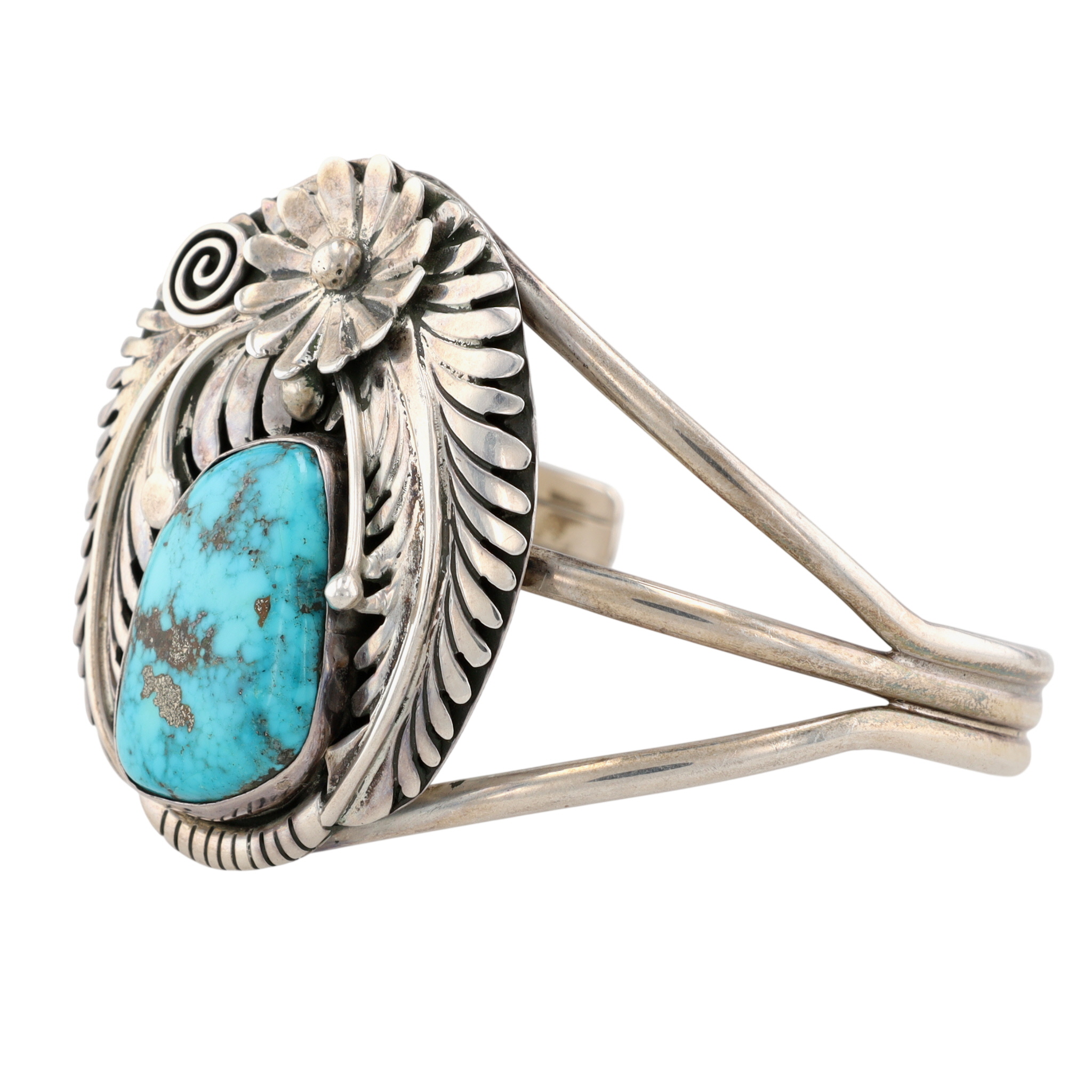 Signed Navajo Sterling Turquoise Cuff Bracelet