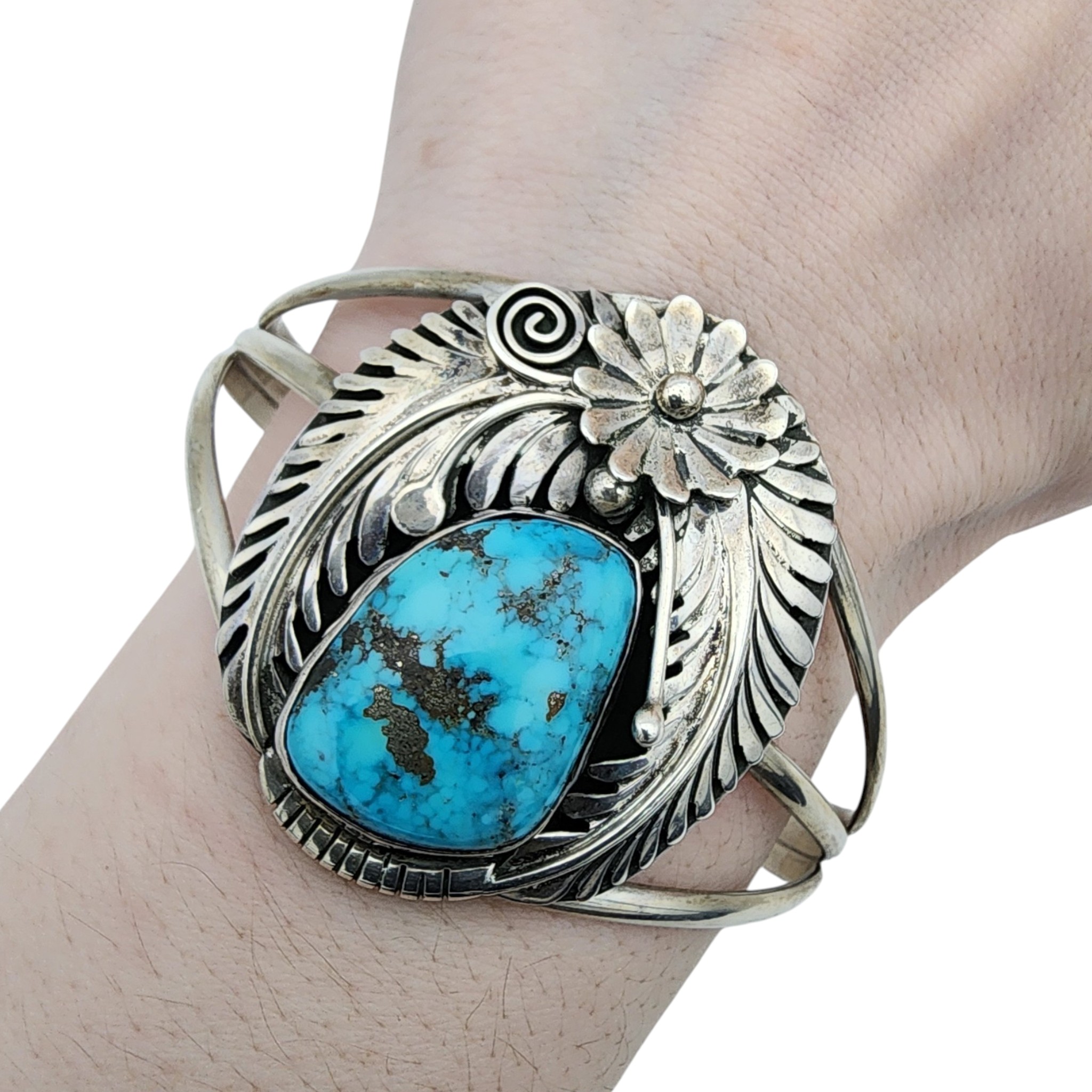 Signed Navajo Sterling Turquoise Cuff Bracelet