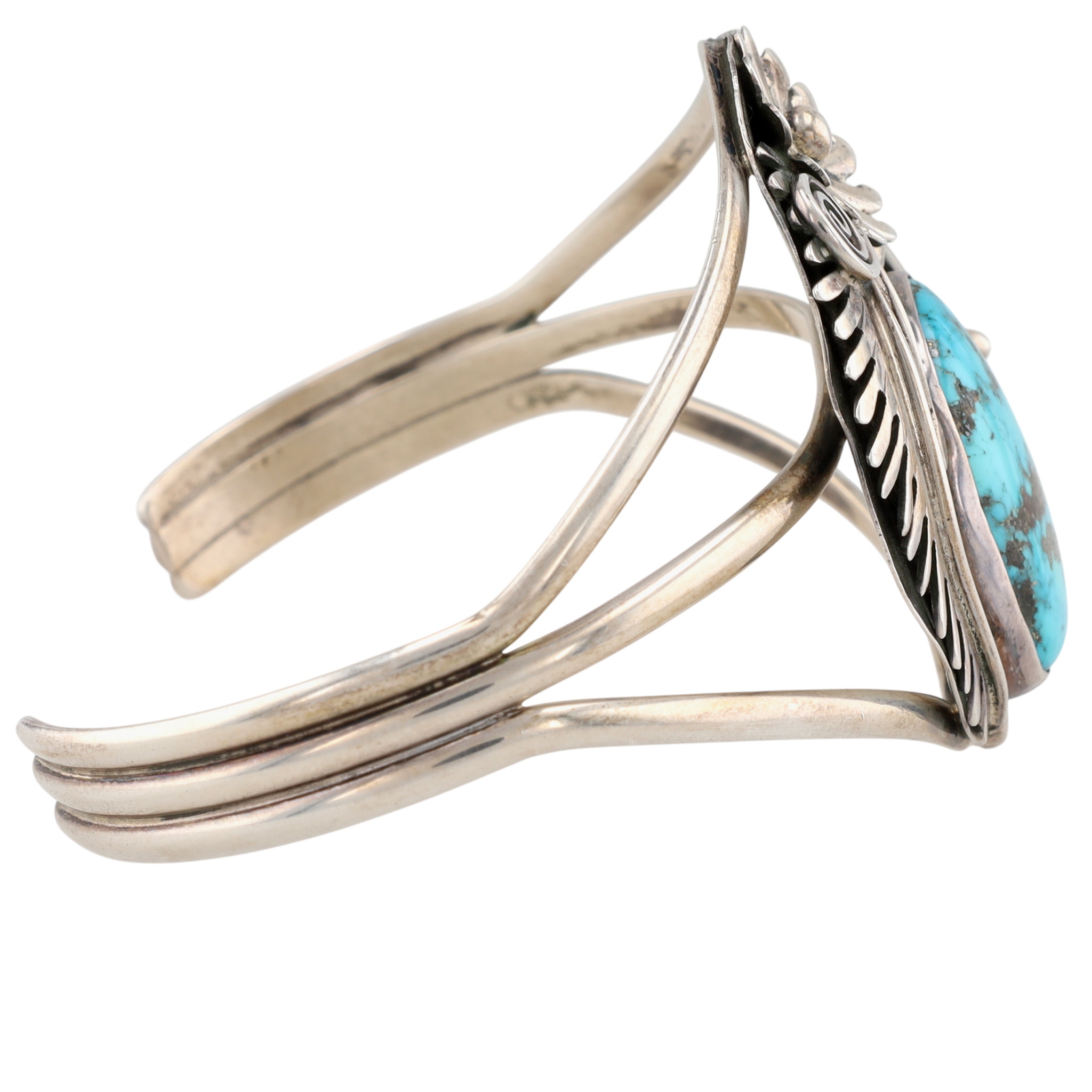 Signed Navajo Sterling Turquoise Cuff Bracelet