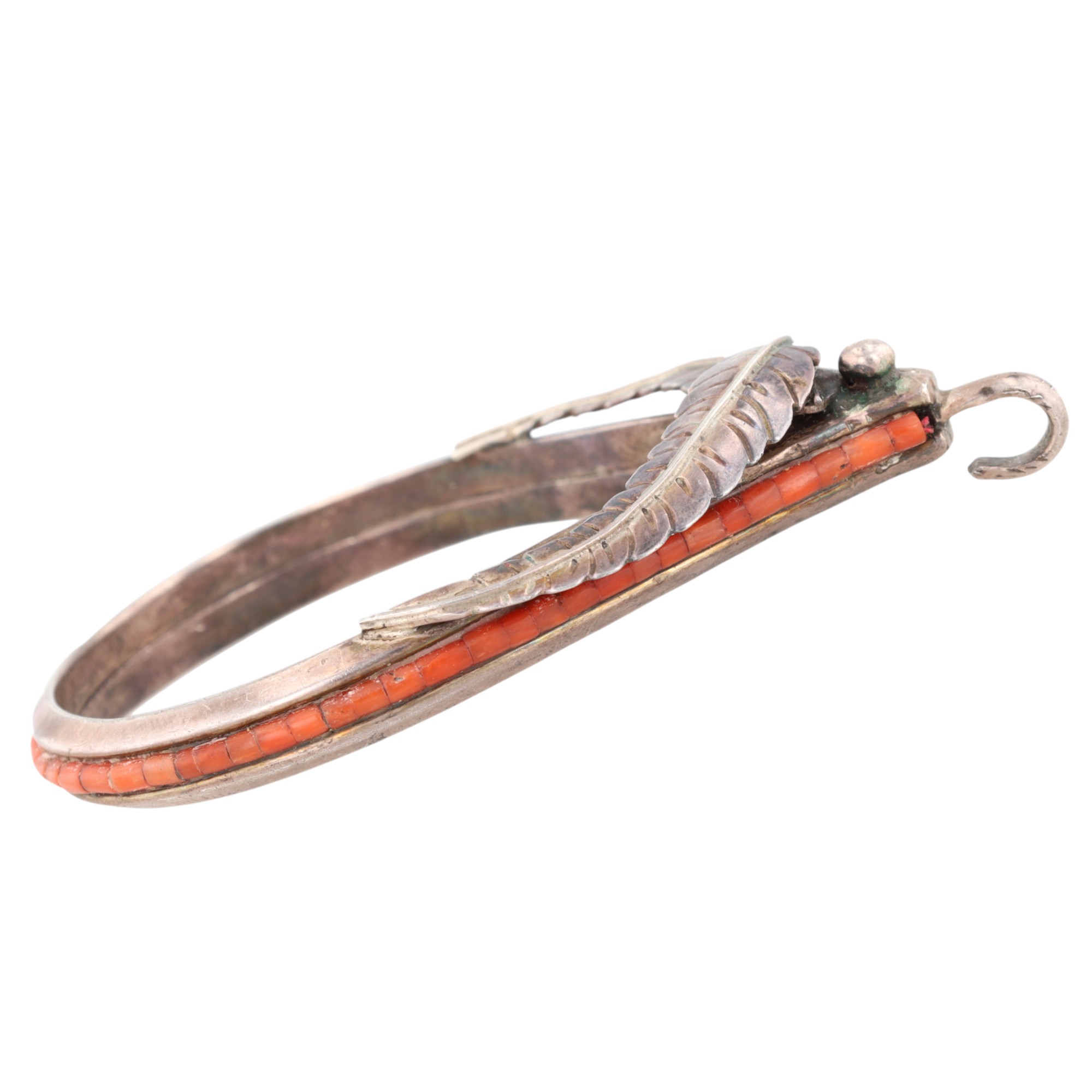 Vintage Navajo Sterling Coral Inlay Pendant