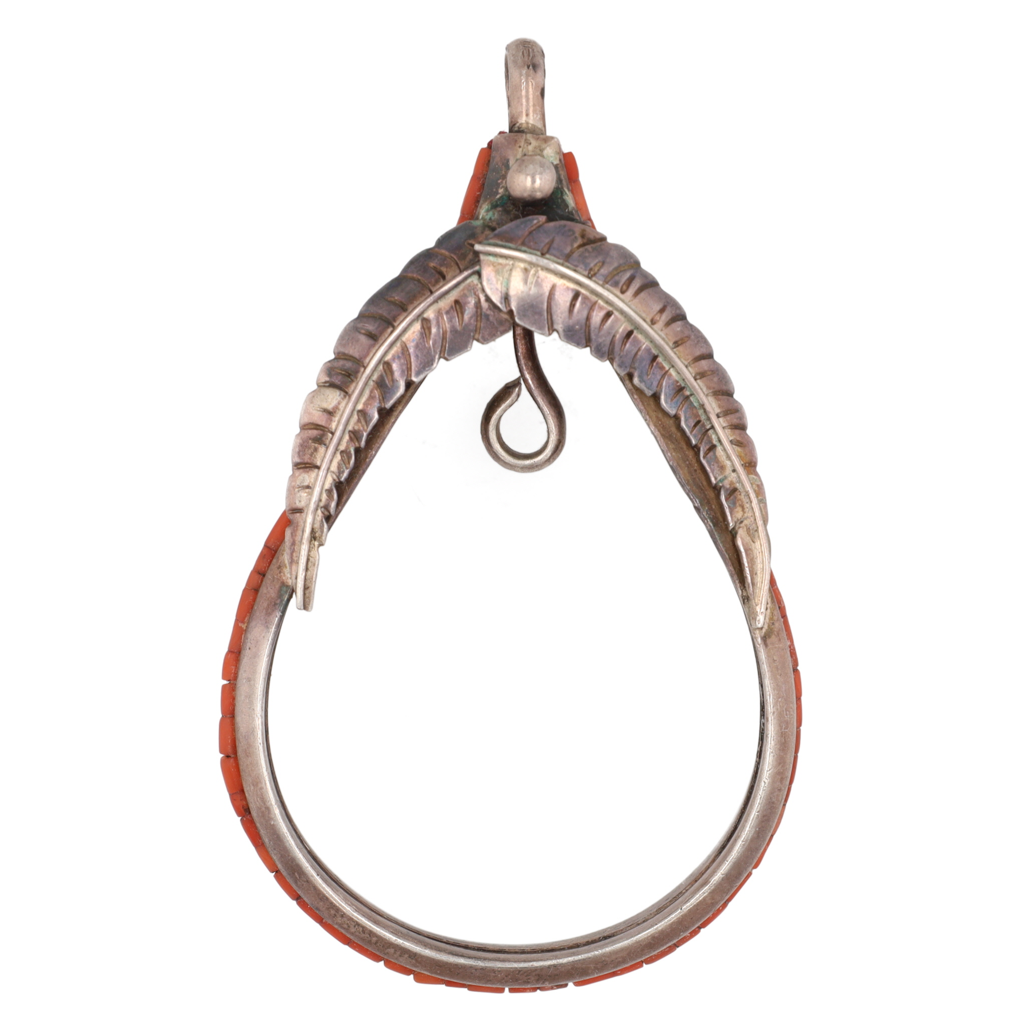 Vintage Navajo Sterling Coral Inlay Pendant