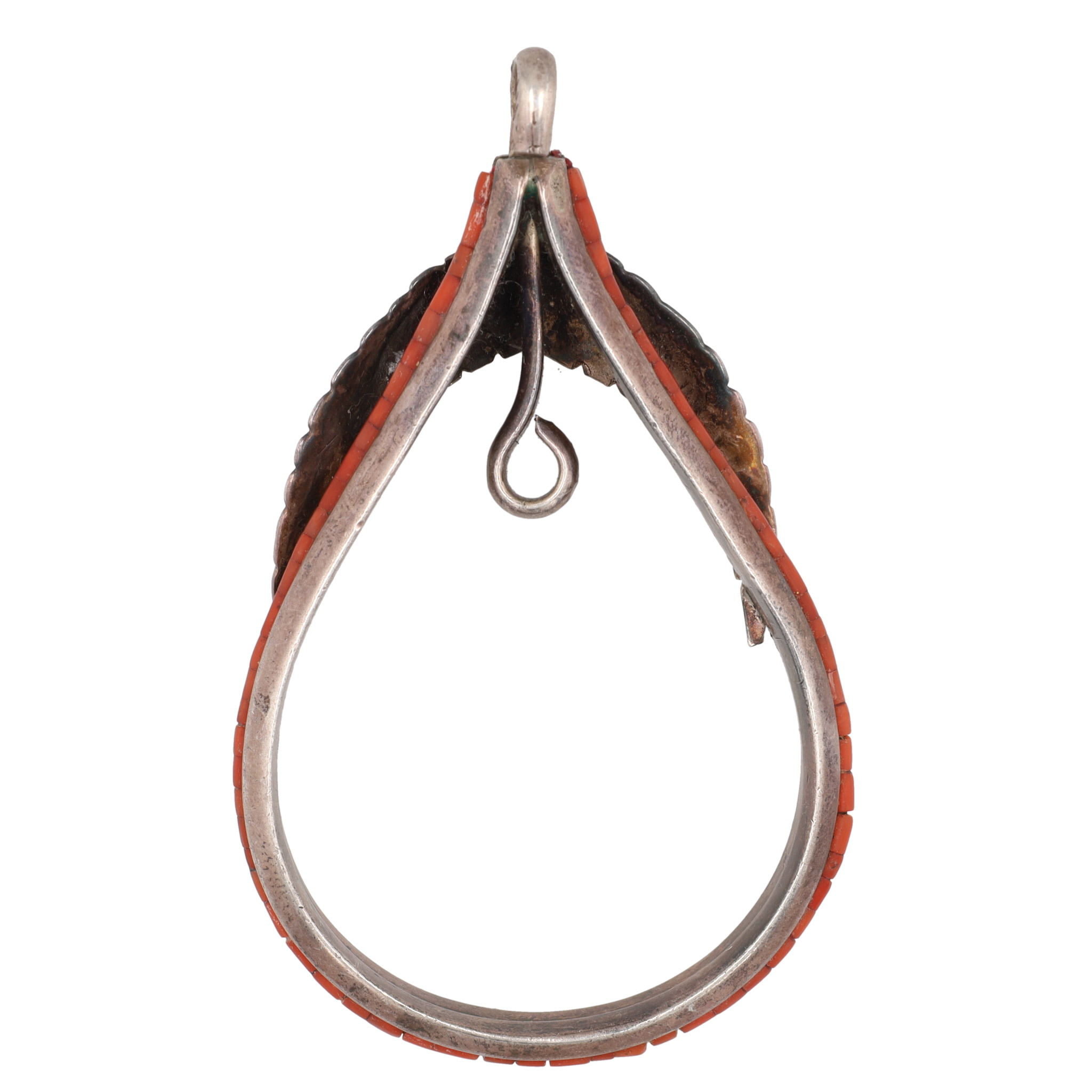Vintage Navajo Sterling Coral Inlay Pendant