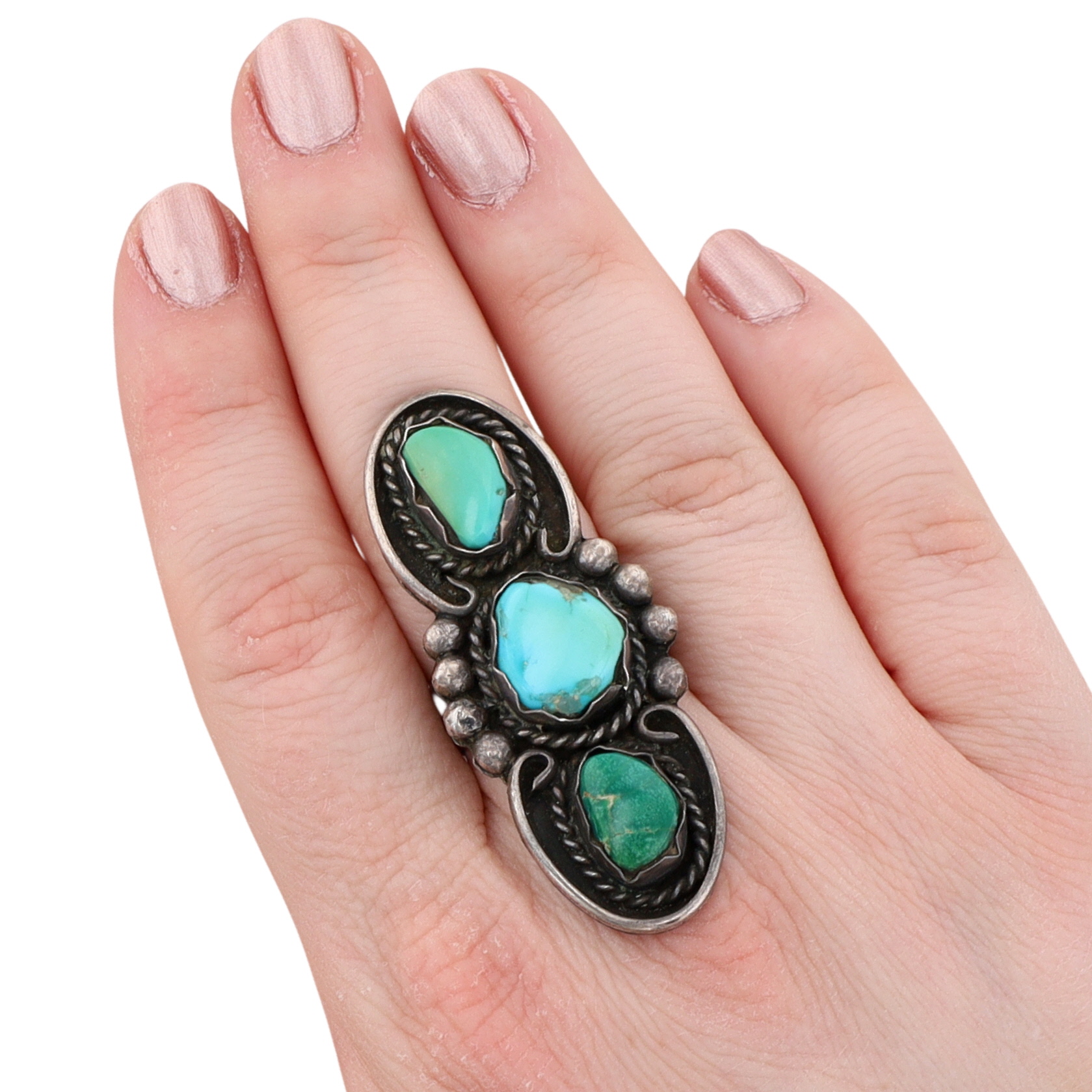 Vintage Navajo Sterling Mixed Turquoise Ring Sz 9