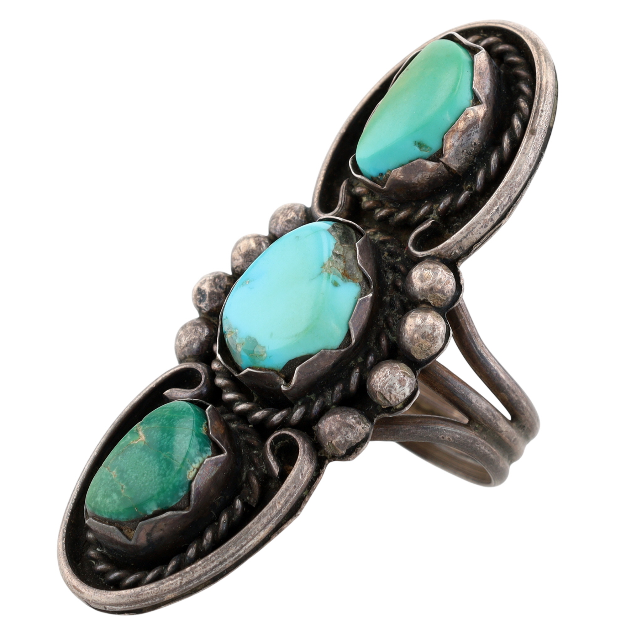Vintage Navajo Sterling Mixed Turquoise Ring Sz 9
