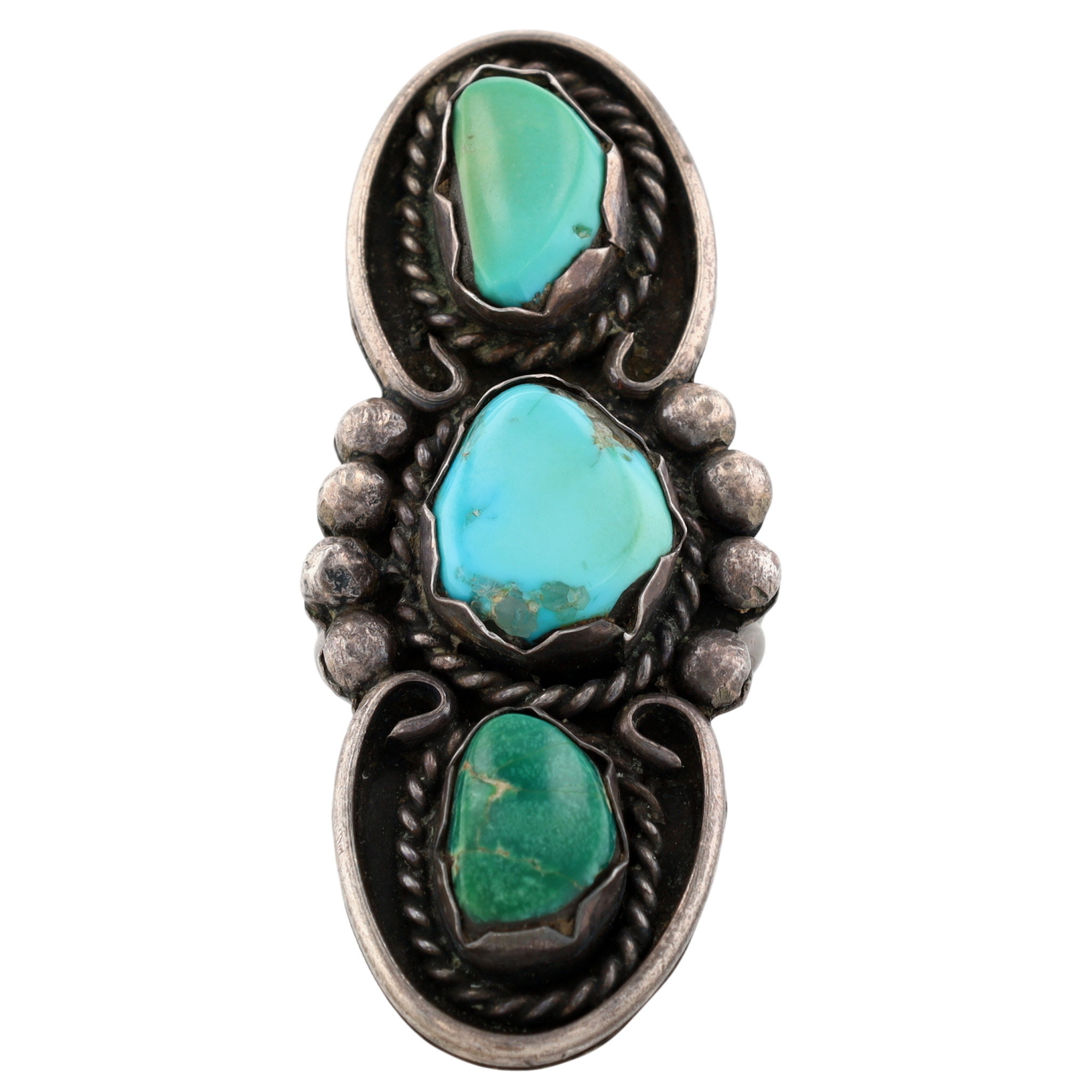 Vintage Navajo Sterling Mixed Turquoise Ring Sz 9