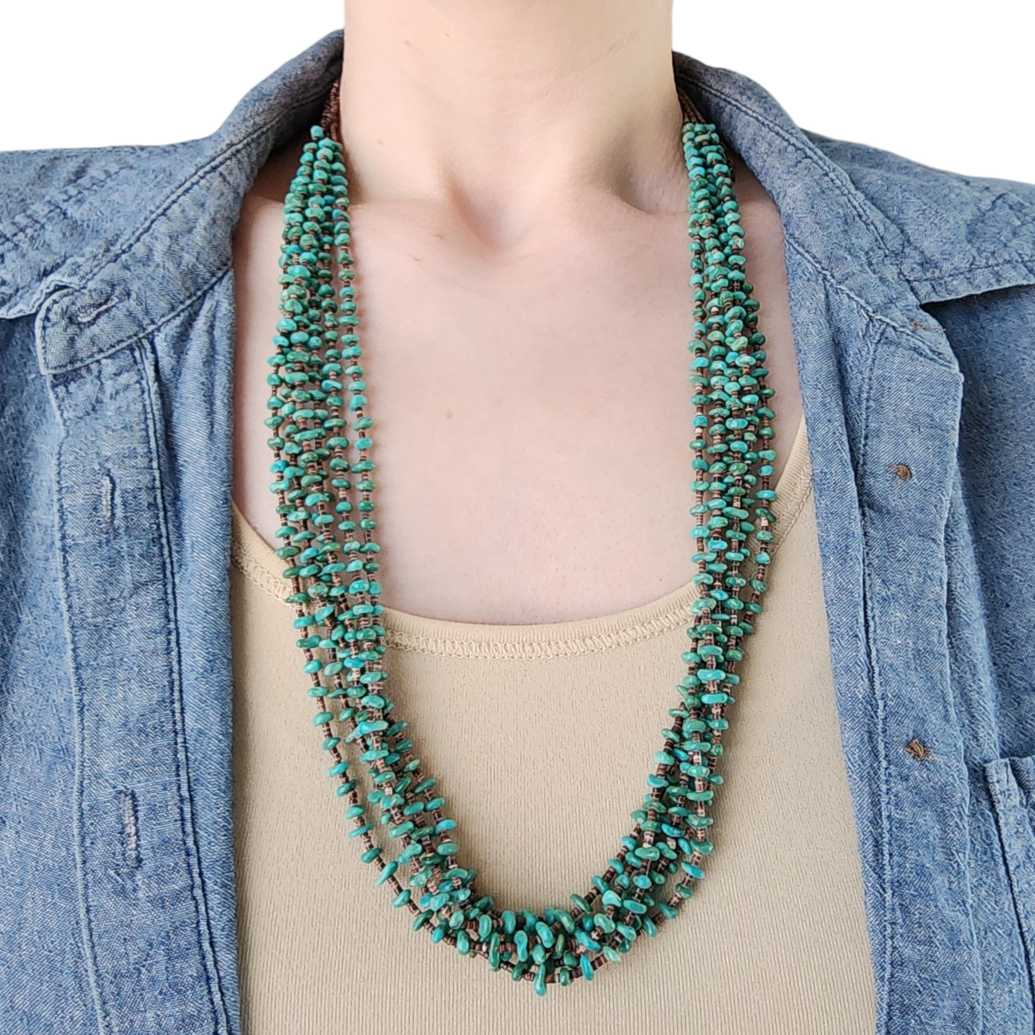 Vintage Santo Domingo Sterling Turquoise Heishi Multistrand Necklace