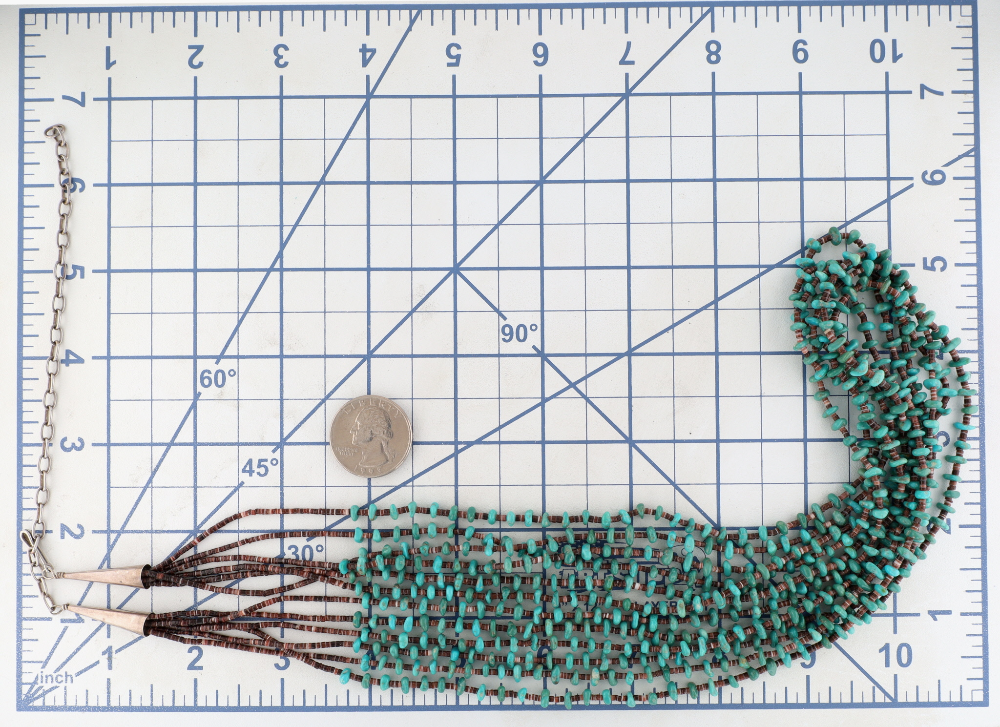 Vintage Santo Domingo Sterling Turquoise Heishi Multistrand Necklace