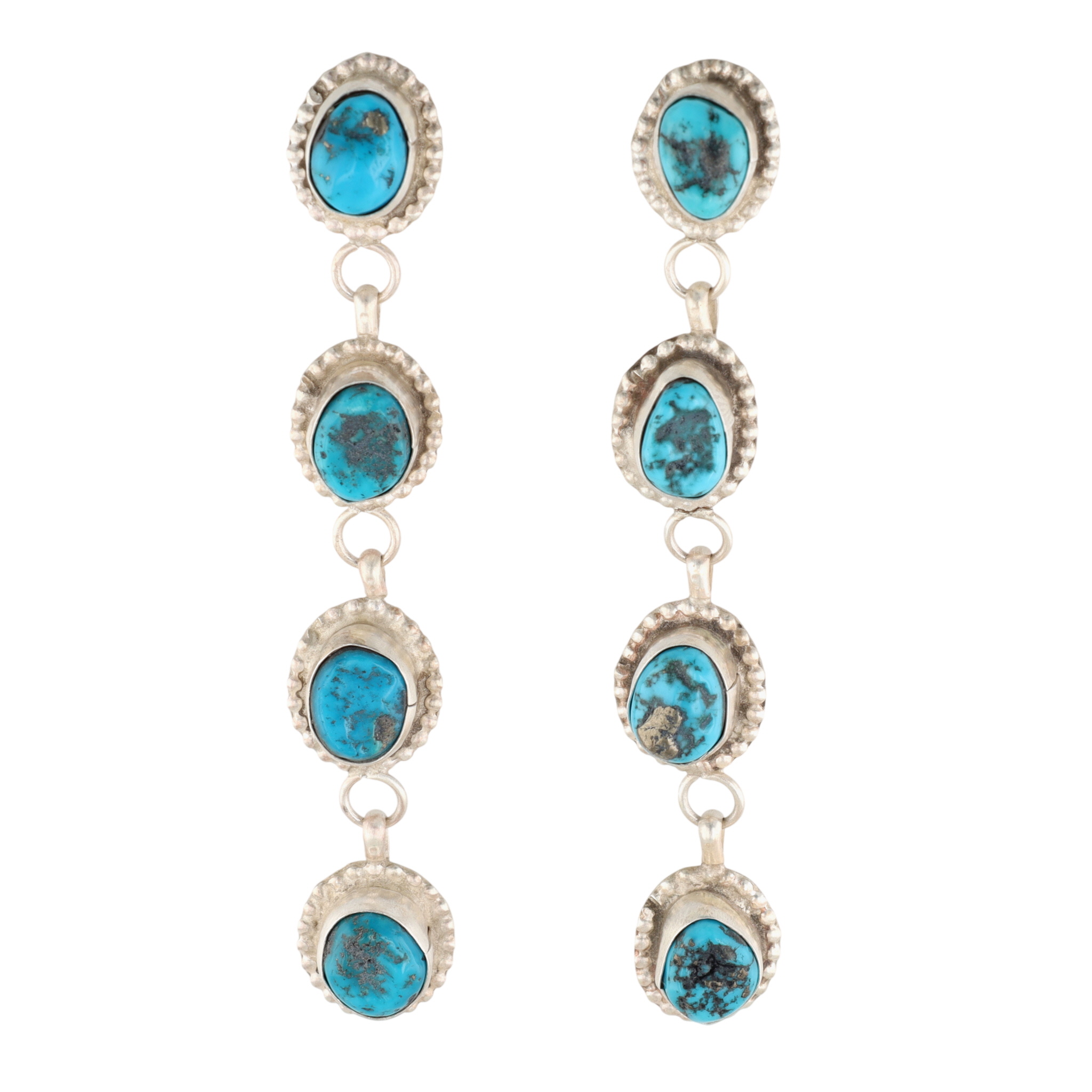 Donovan Nez Navajo Sterling Kingman Turquoise Drop Earrings