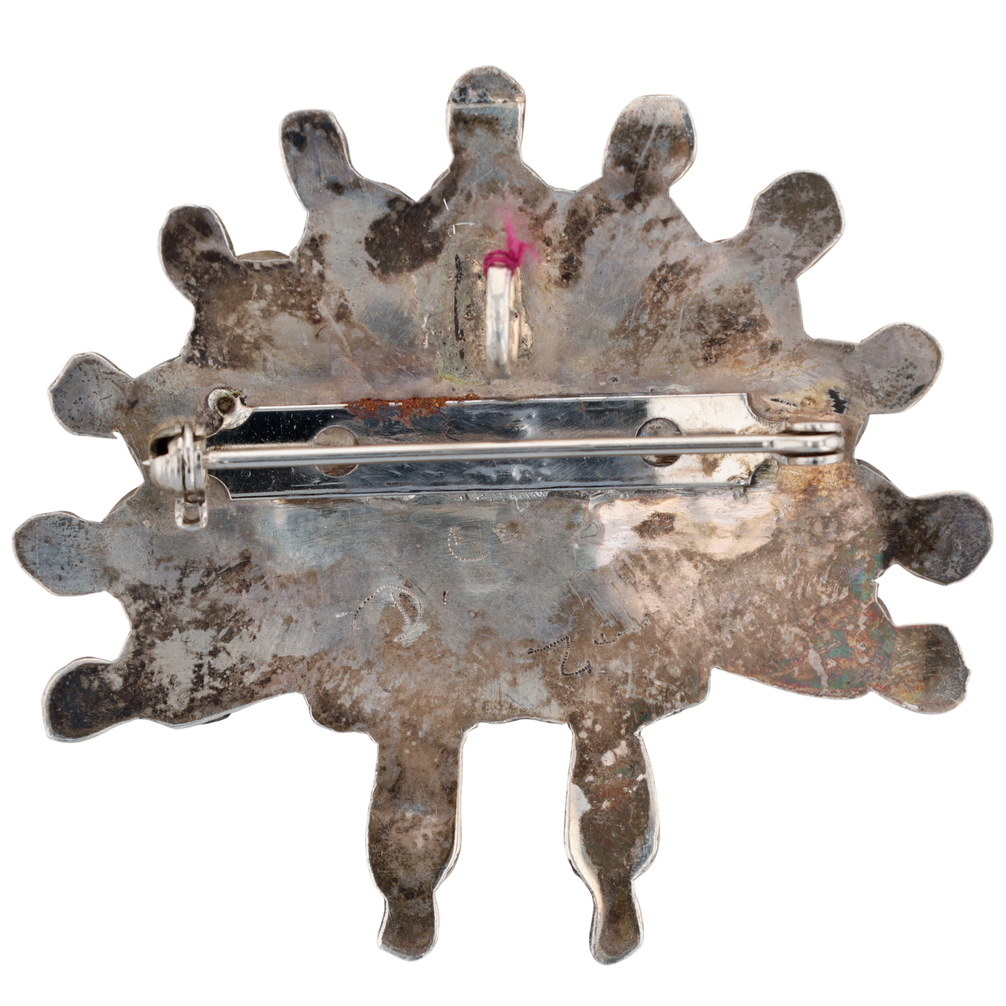 Signed Zuni Sterling Multi-Stone Inlay Sunface Pendant/Brooch