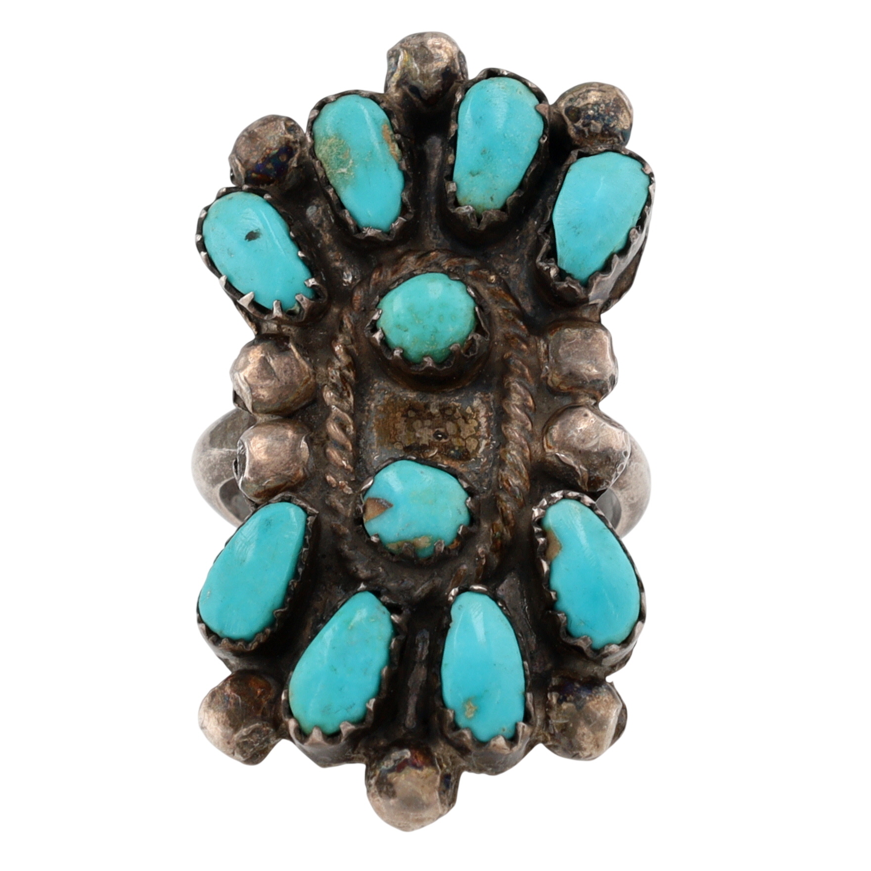 Vintage Signed Zuni Sterling Turquoise Ring Sz 4.5