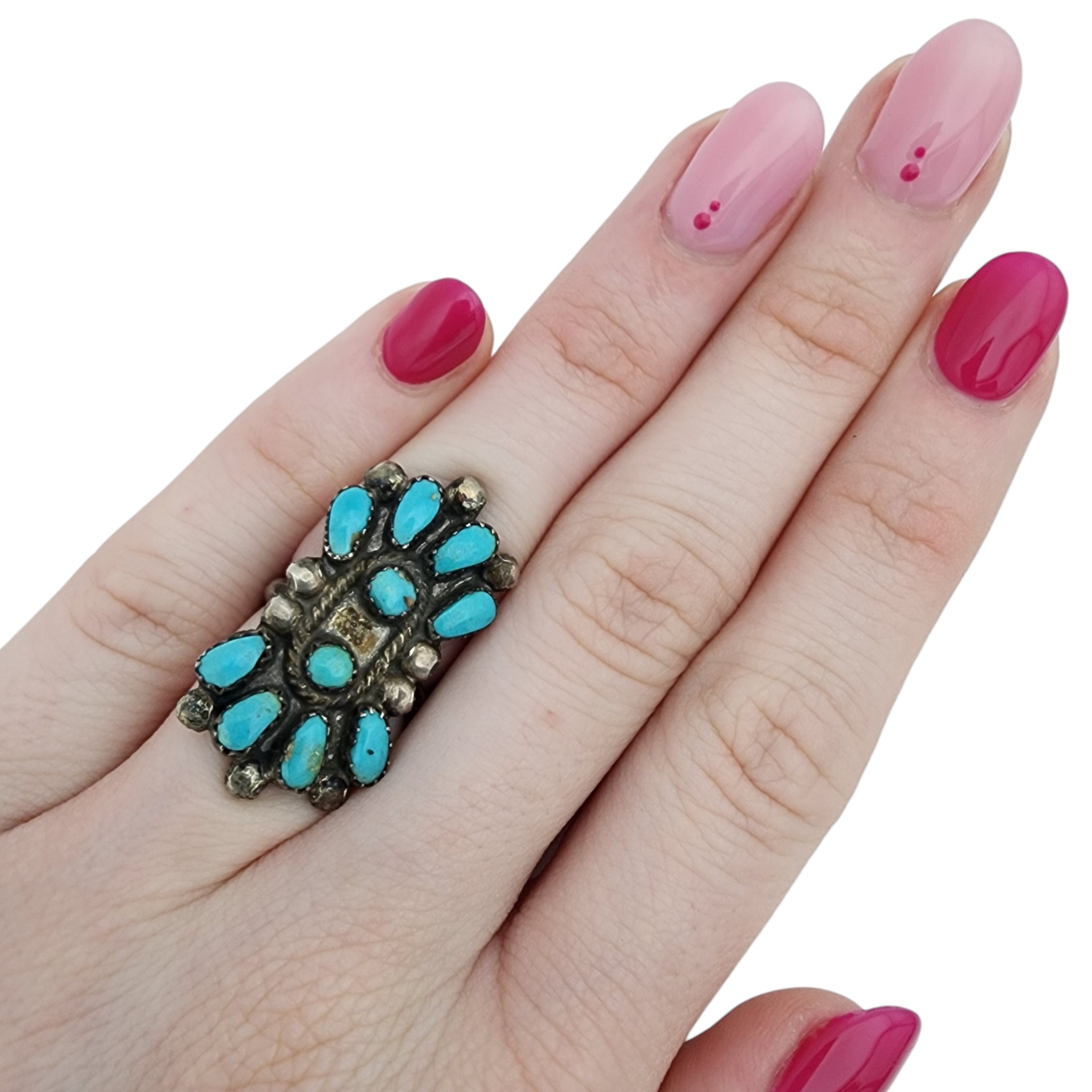 Vintage Signed Zuni Sterling Turquoise Ring Sz 4.5