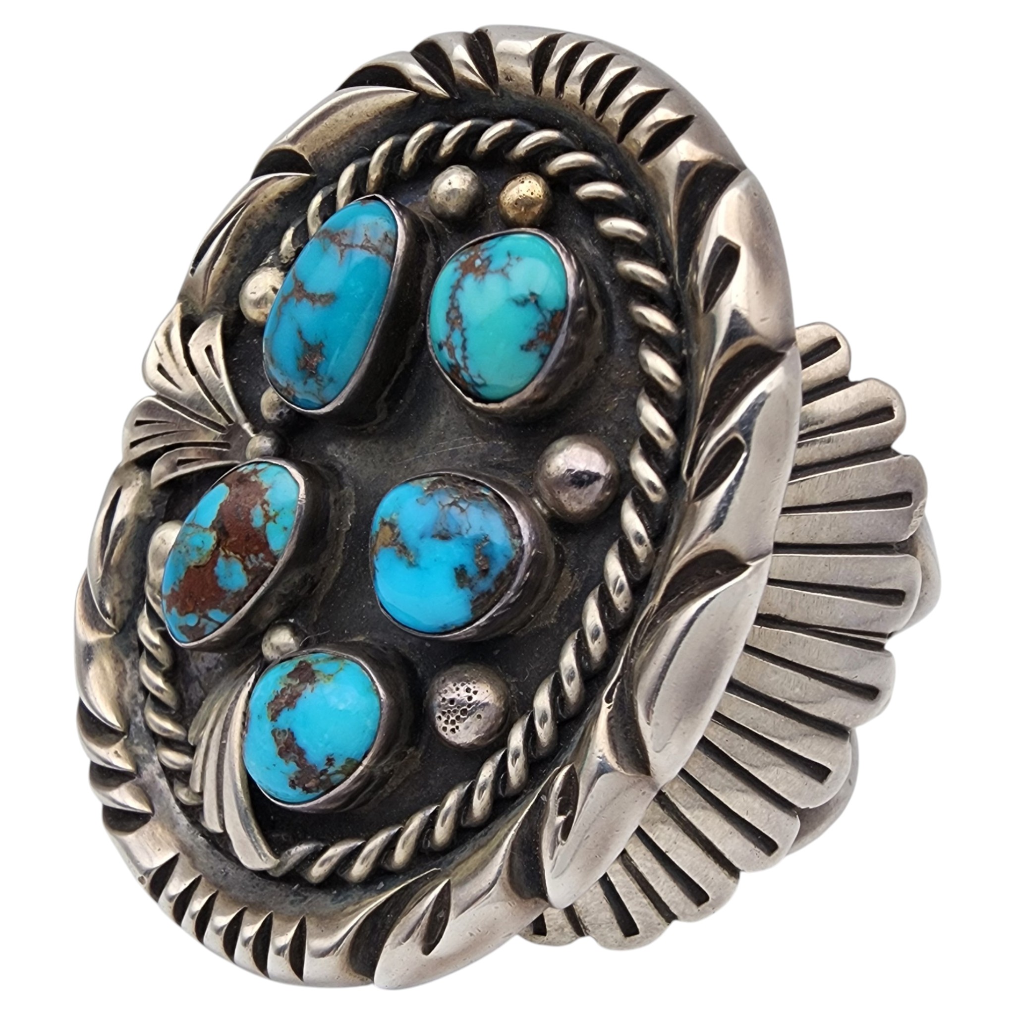 Vintage Signed Navajo Sterling Bisbee Turquoise Cuff Bracelet