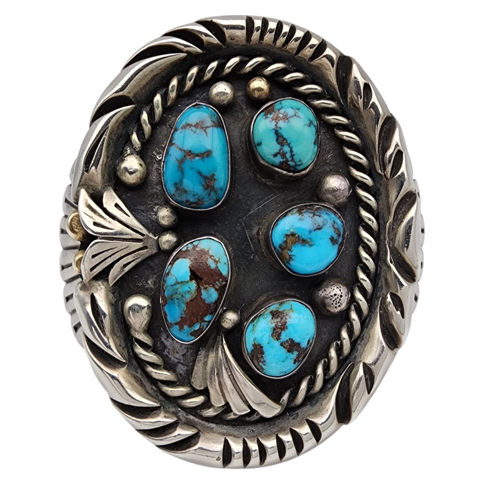 Vintage Signed Navajo Sterling Bisbee Turquoise Cuff Bracelet