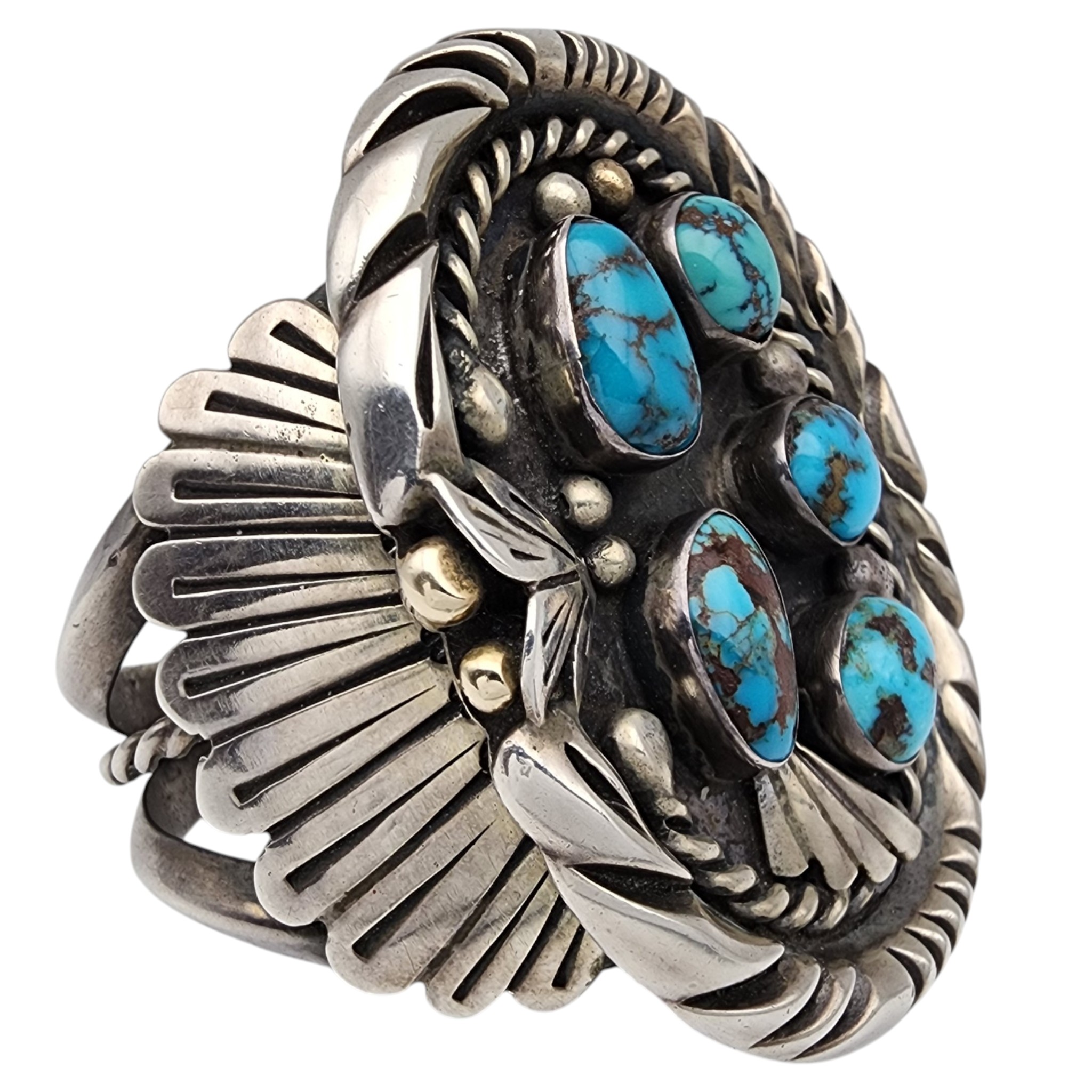 Vintage Signed Navajo Sterling Bisbee Turquoise Cuff Bracelet