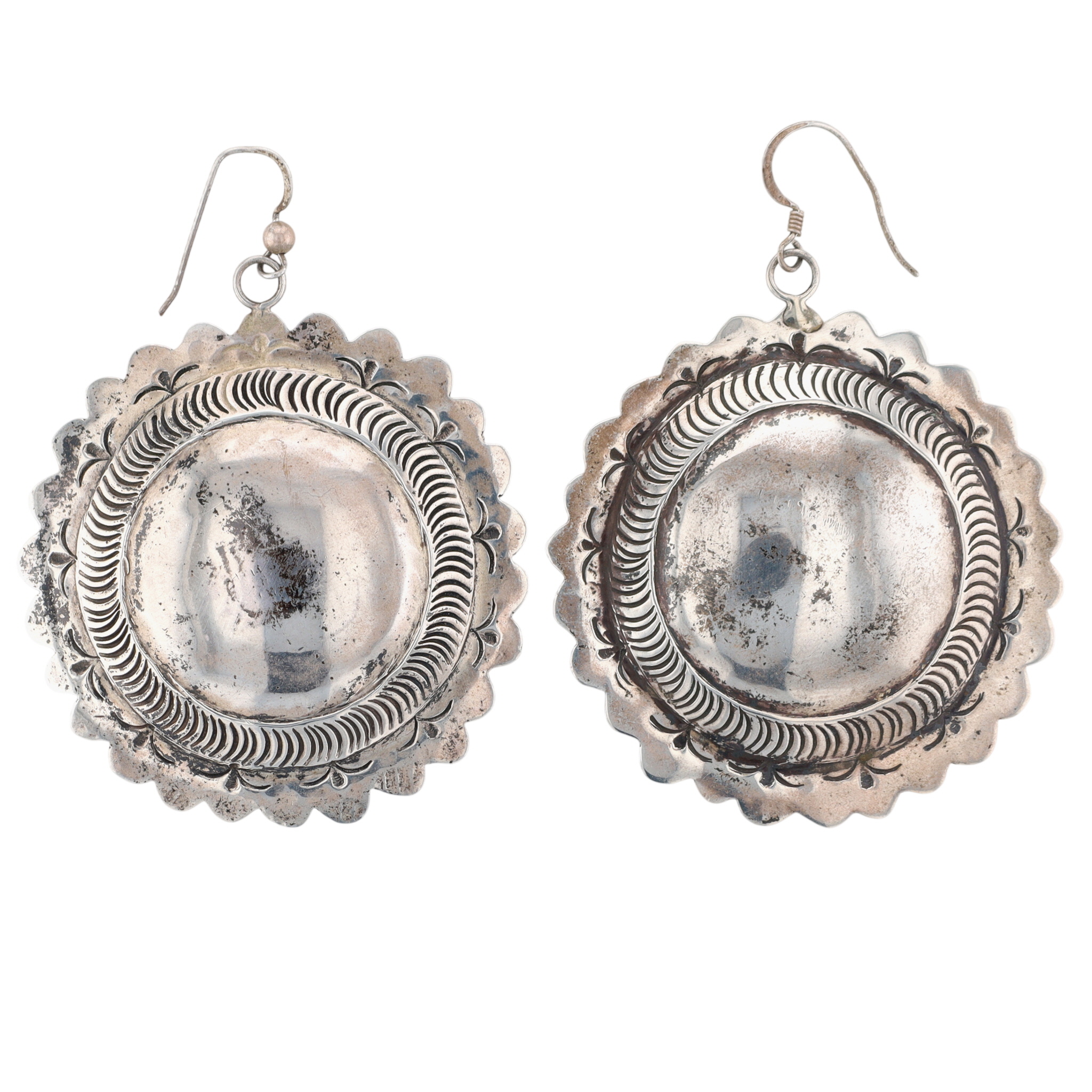 Signed Navajo Sterling Stamped Concho Earrings