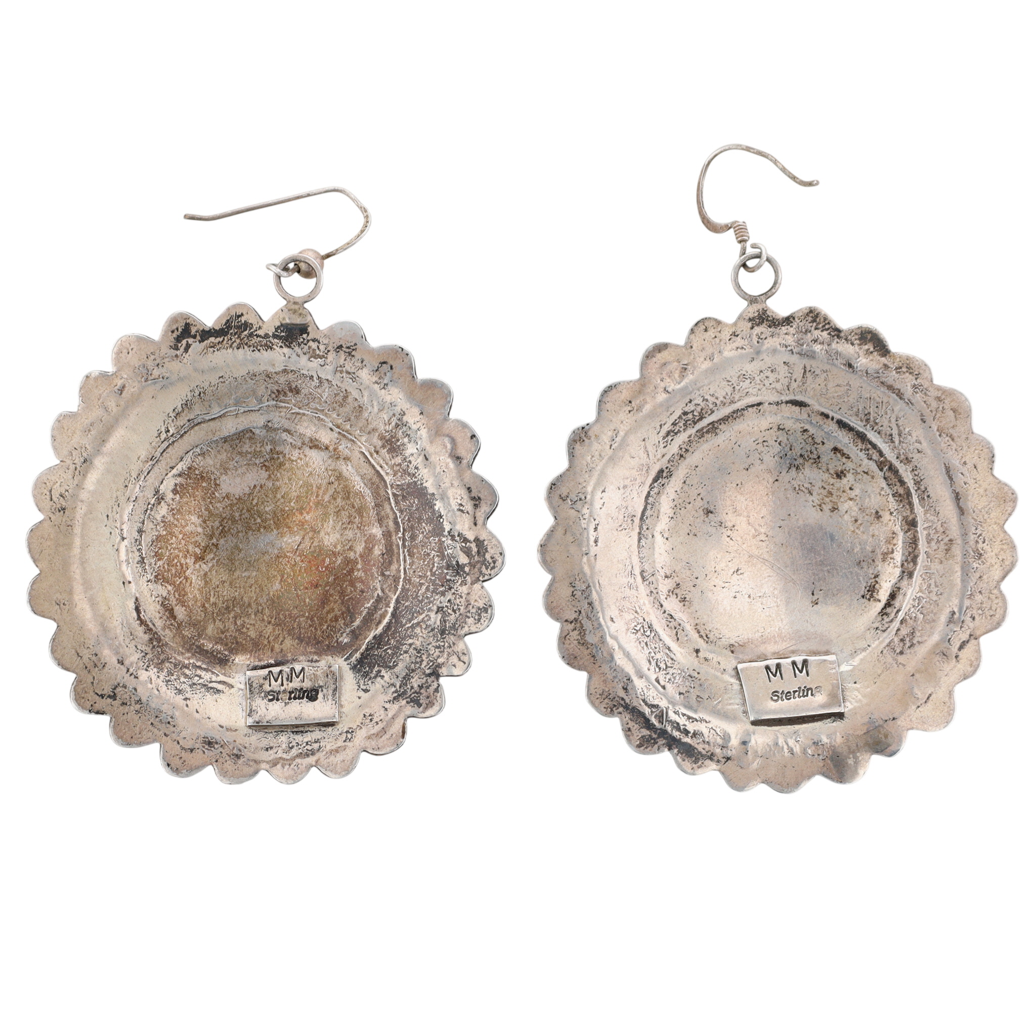 Signed Navajo Sterling Stamped Concho Earrings