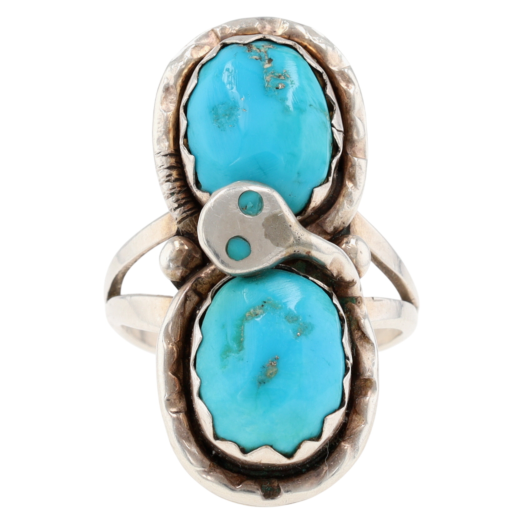 Effie Calavaza Zuni Sterling Turquoise Snake Ring Sz 7.5