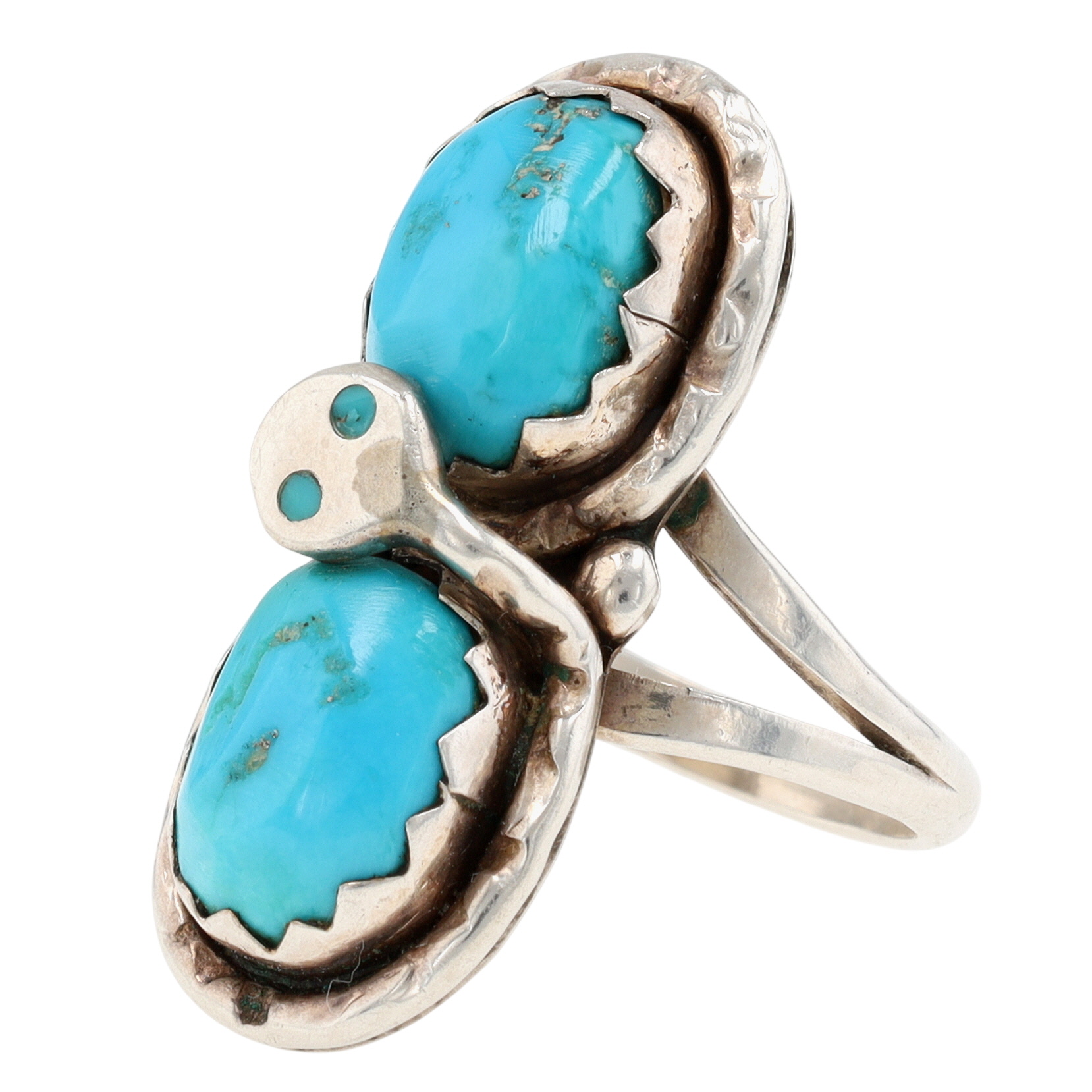 Effie Calavaza Zuni Sterling Turquoise Snake Ring Sz 7.5