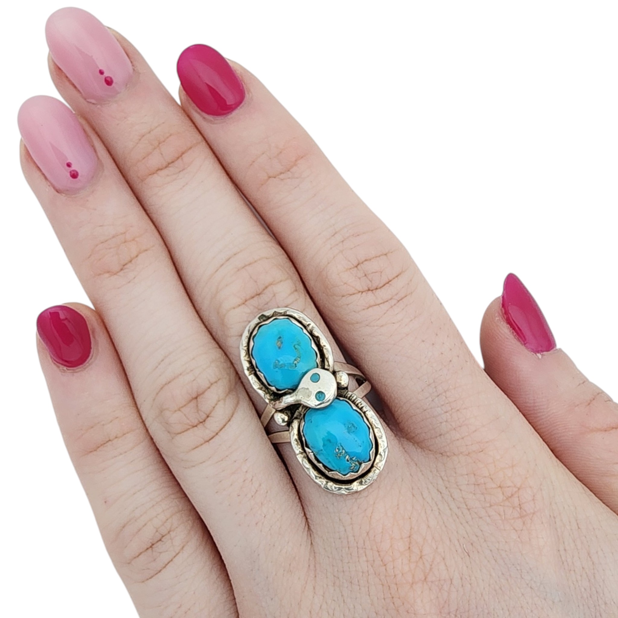 Effie Calavaza Zuni Sterling Turquoise Snake Ring Sz 7.5