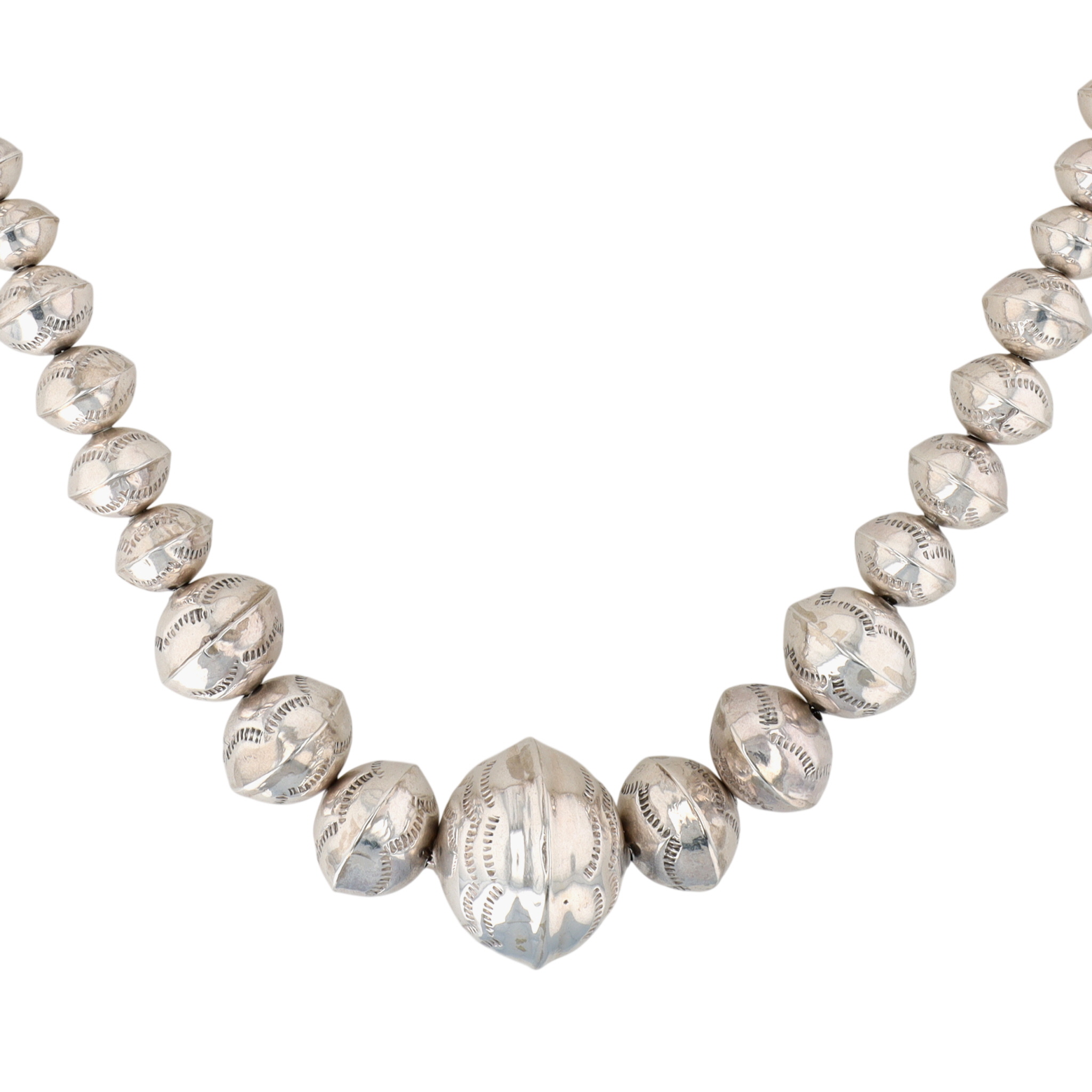 Navajo Sterling Stamped Handmade Graduated Bead Necklace