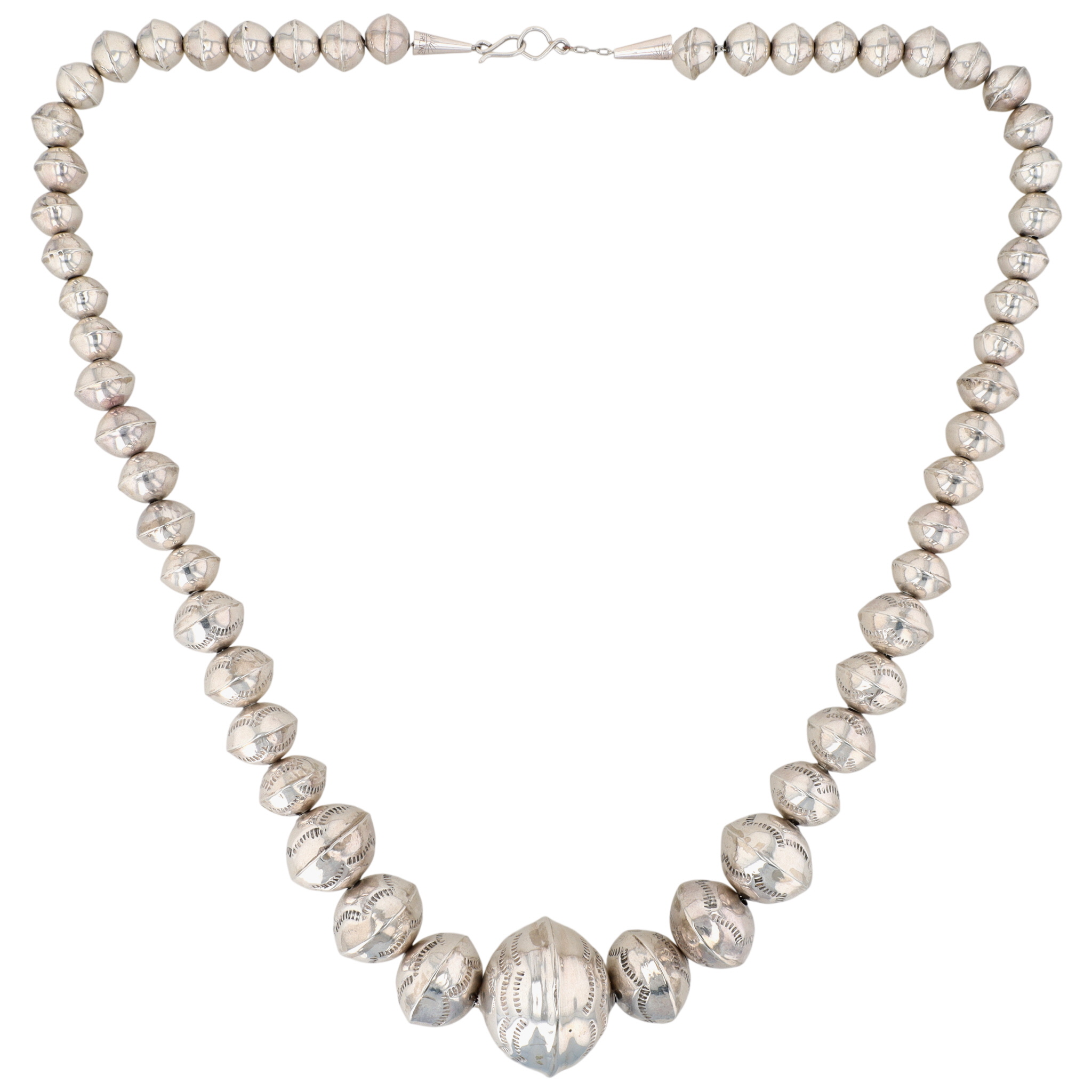 Navajo Sterling Stamped Handmade Graduated Bead Necklace