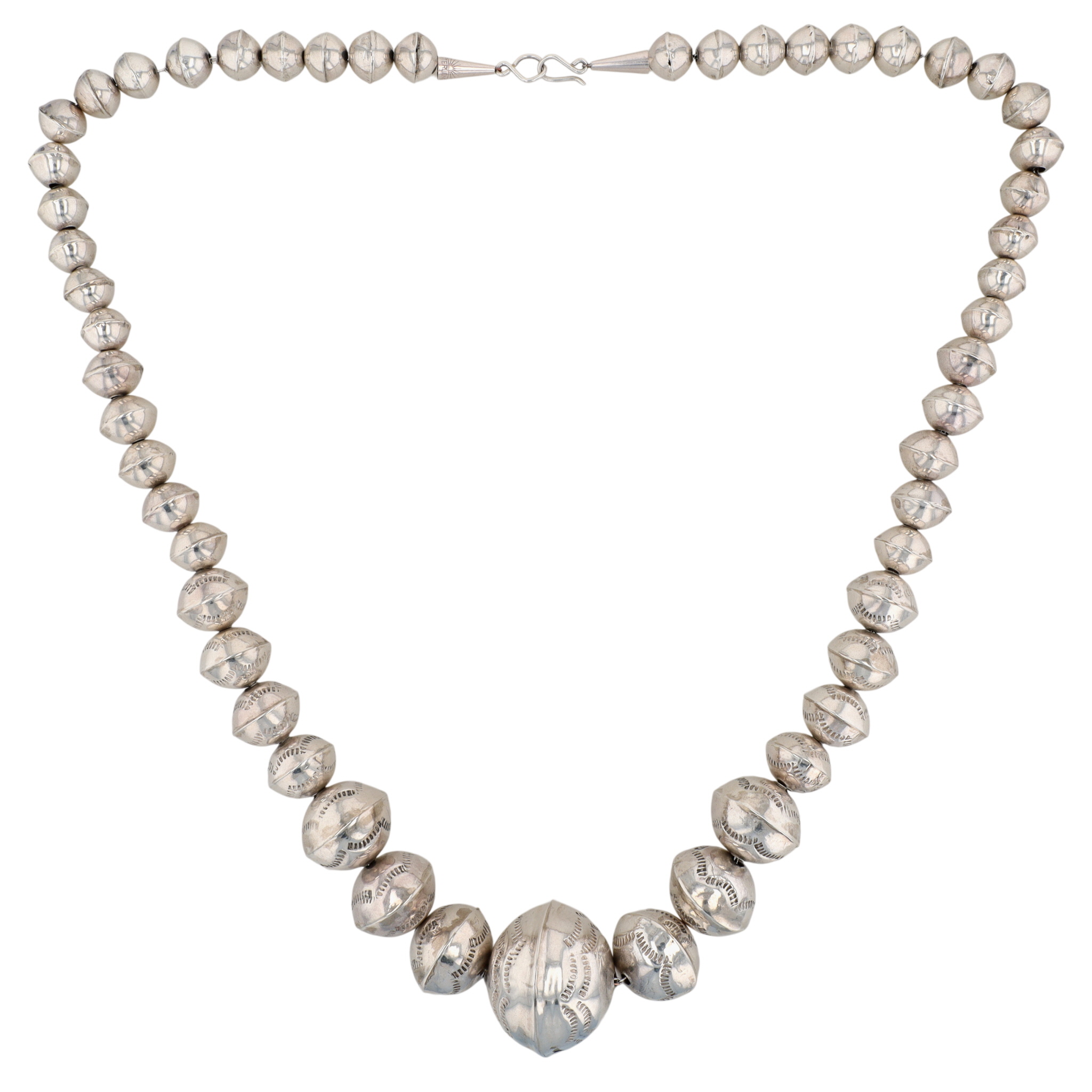 Navajo Sterling Stamped Handmade Graduated Bead Necklace