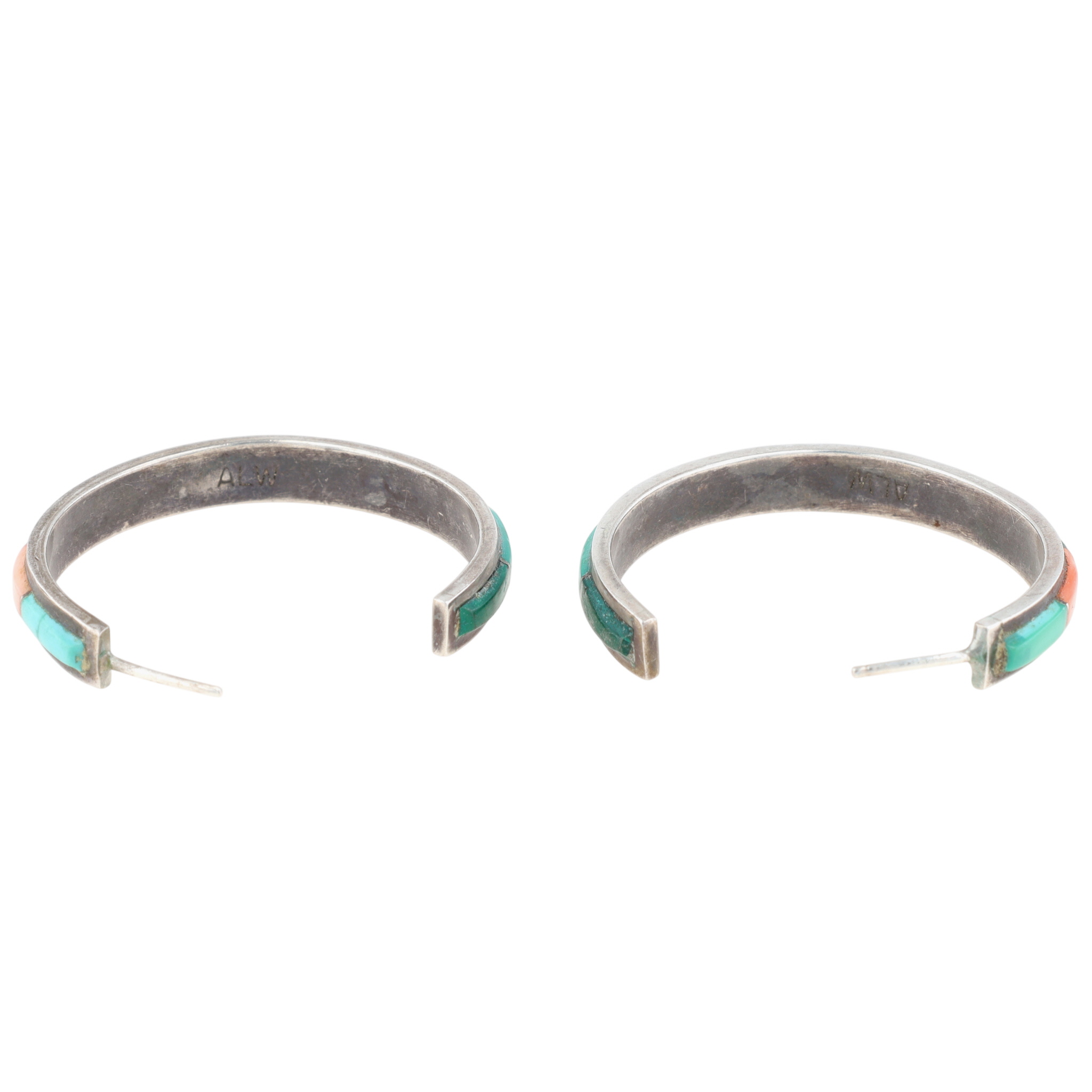 Vintage Anson & Letitia Wallace Zuni Sterling Multi-Stone Inlay Hoop Earrings