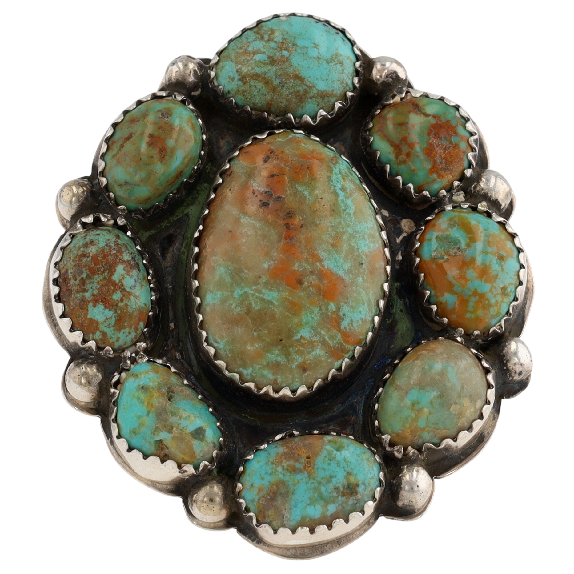 Joan Begay Navajo Sterling Blue Mountain Turquoise Cluster Ring Sz 7