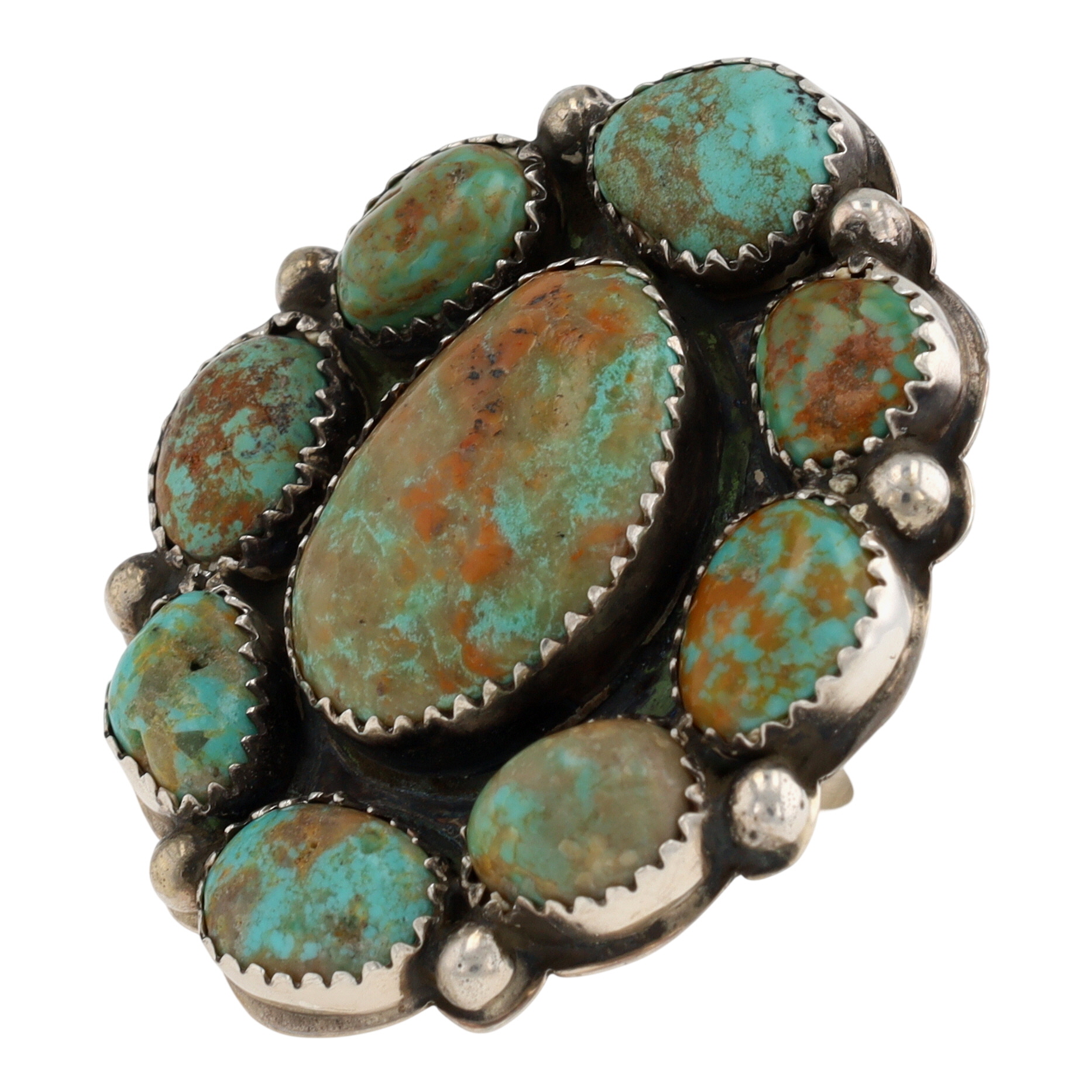 Joan Begay Navajo Sterling Blue Mountain Turquoise Cluster Ring Sz 7