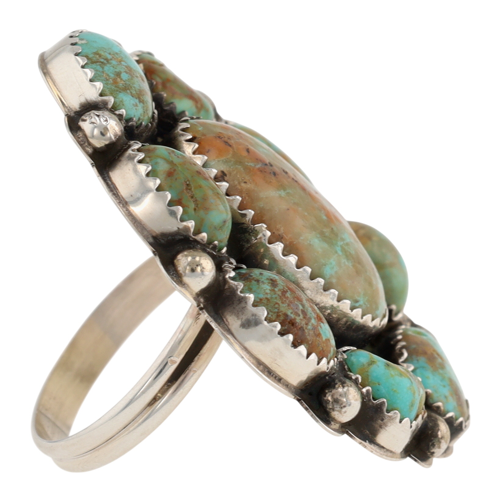 Joan Begay Navajo Sterling Blue Mountain Turquoise Cluster Ring Sz 7