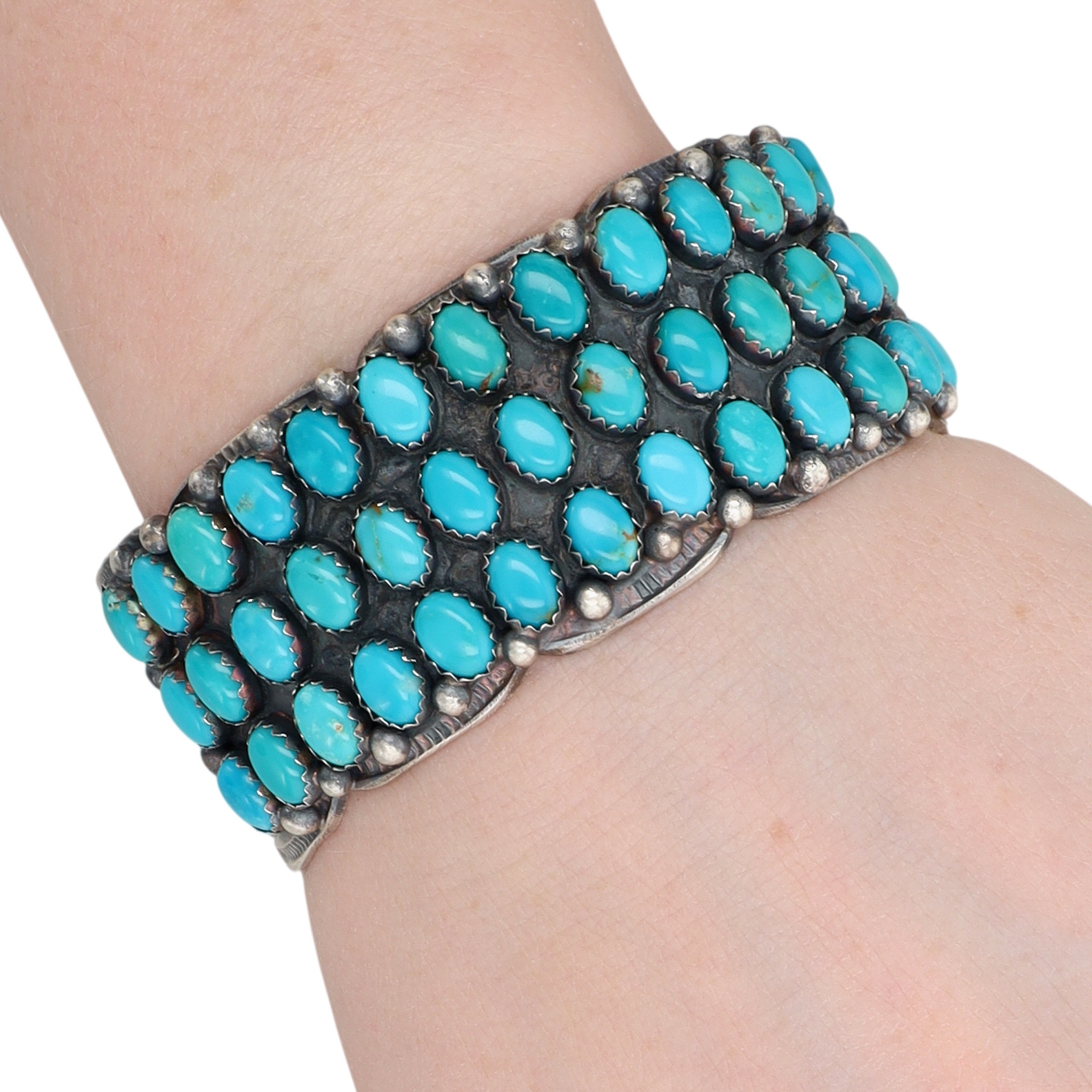 Tillie Jon Navajo Sterling Turquoise Stamped Cuff Bracelet