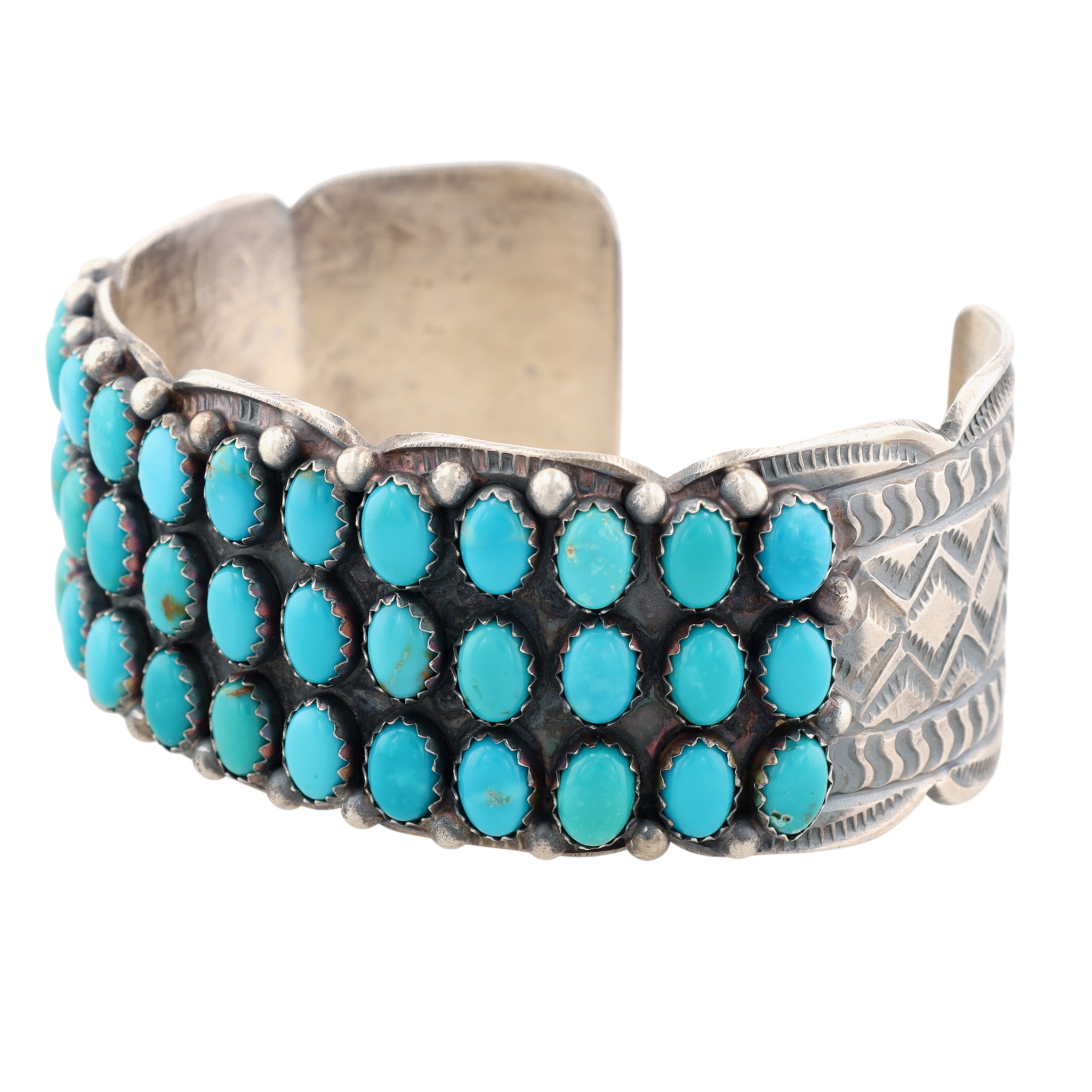 Tillie Jon Navajo Sterling Turquoise Stamped Cuff Bracelet