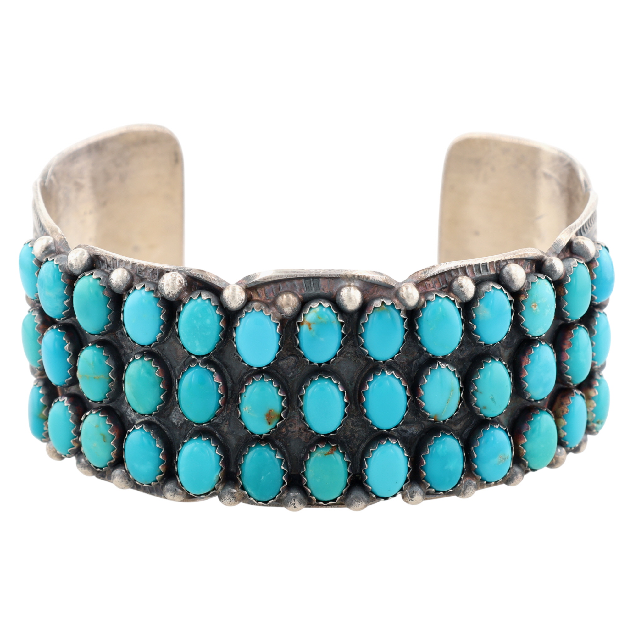 Tillie Jon Navajo Sterling Turquoise Stamped Cuff Bracelet