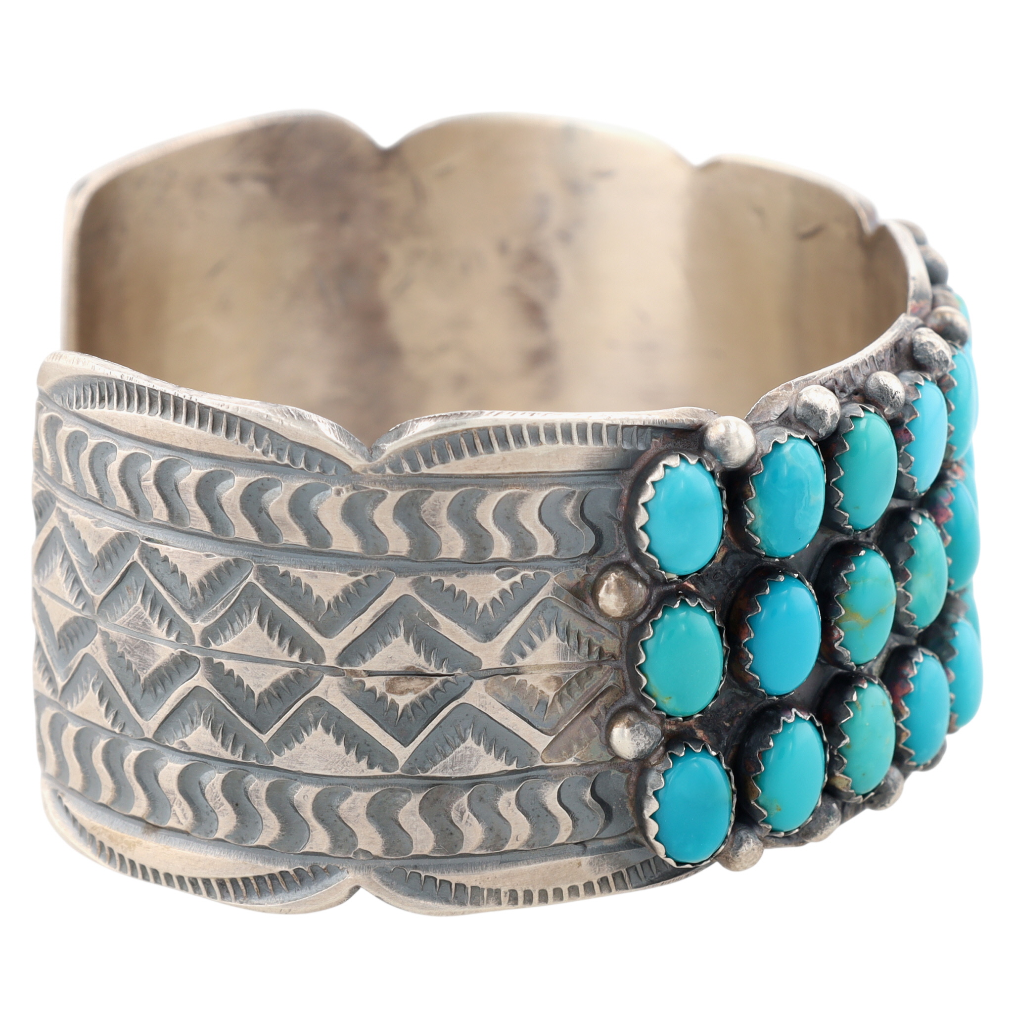 Tillie Jon Navajo Sterling Turquoise Stamped Cuff Bracelet