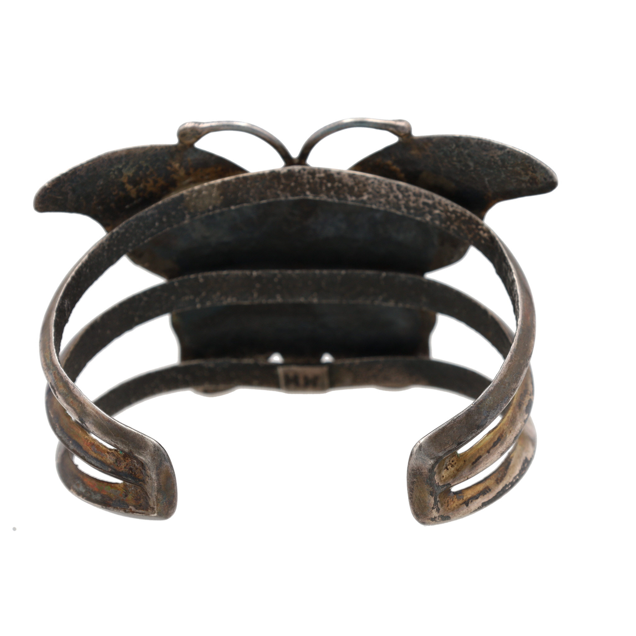 Vintage Signed Navajo Sterling Turquoise Cast Butterfly Cuff Bracelet