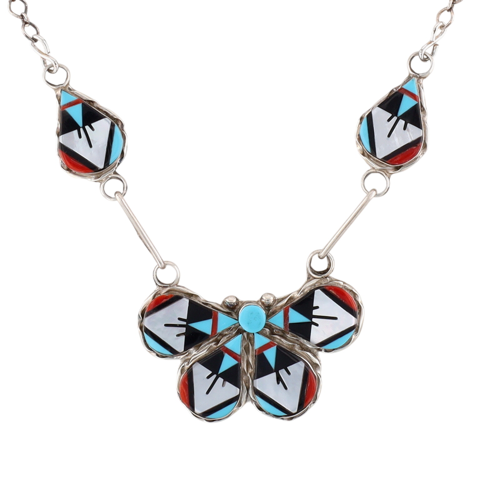 Carol Niiha Zuni Sterling Multi-Stone Inlay Teardrop Necklace