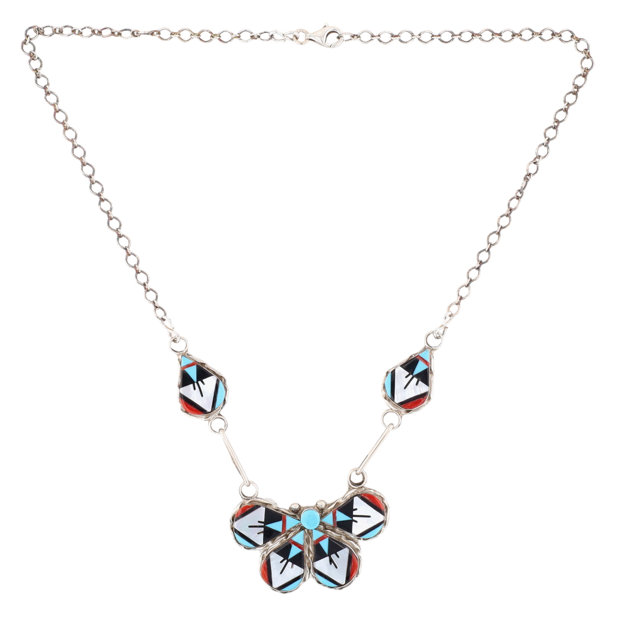 Carol Niiha Zuni Sterling Multi-Stone Inlay Teardrop Necklace