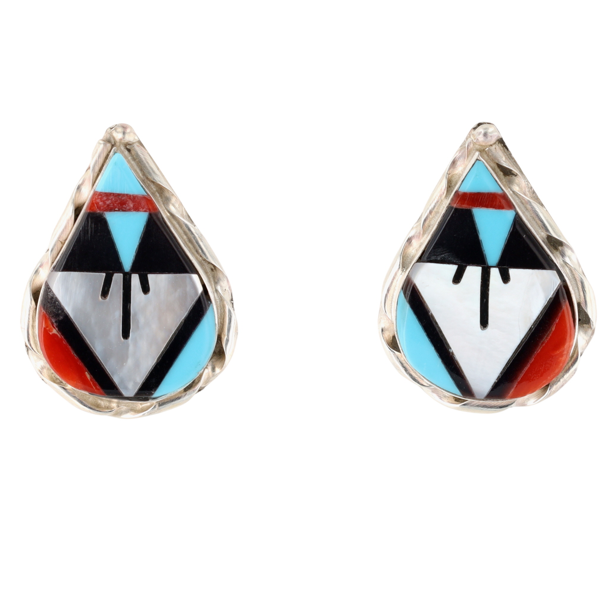 Carol Niiha Zuni Sterling Multi-Stone Inlay Teardrop Earrings