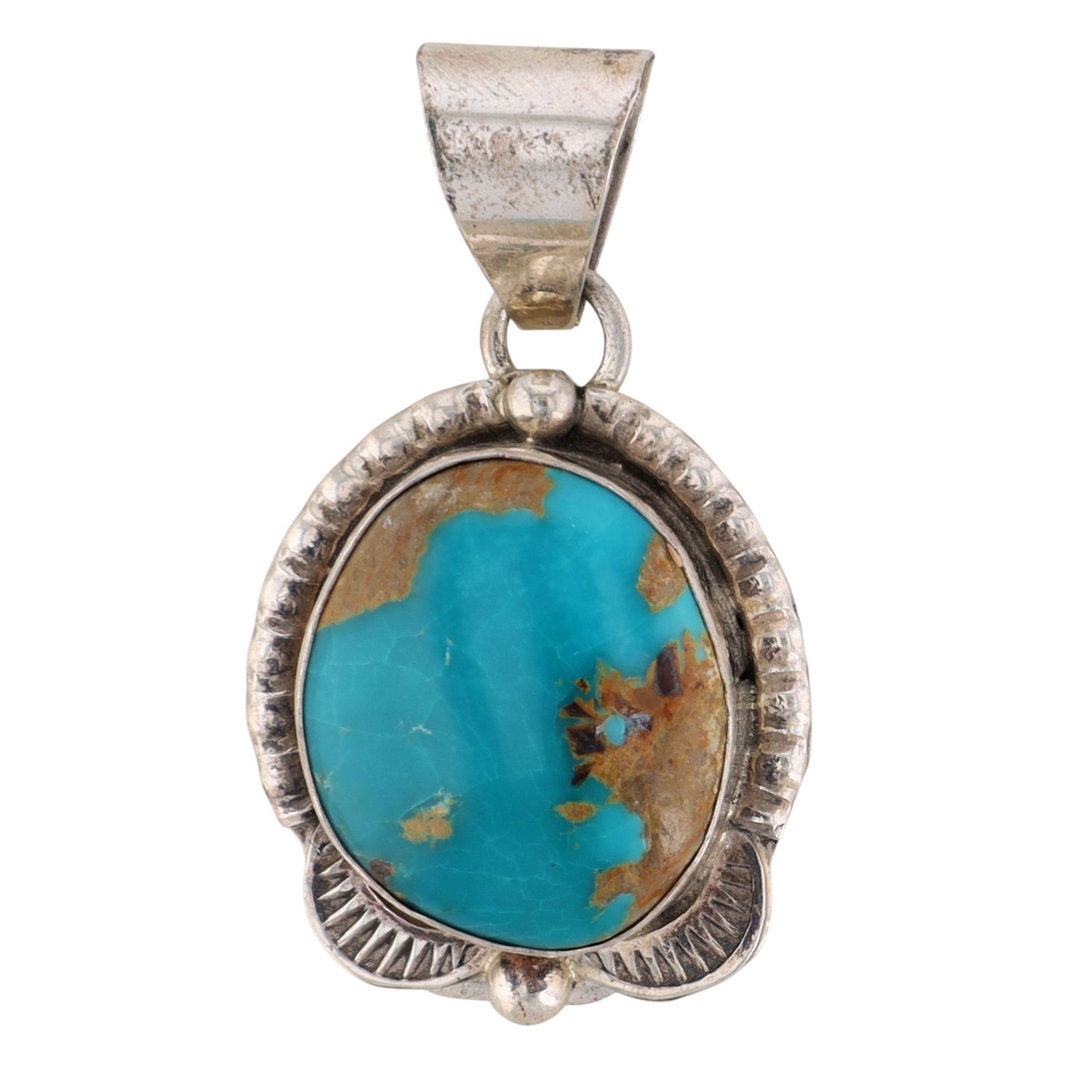 Tia Long Navajo Sterling Kingman Turquoise Pendant