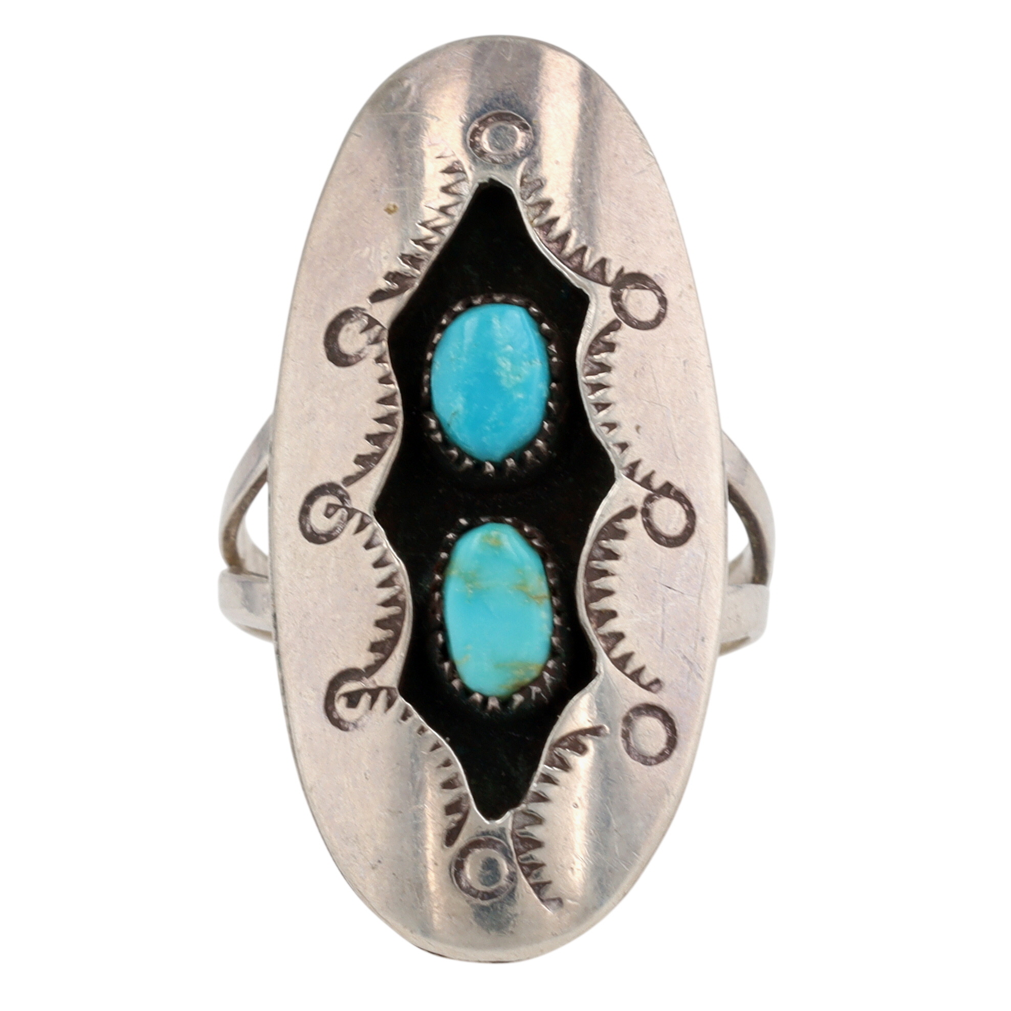 Vintage Navajo Sterling Turquoise Shadowbox Ring Sz 9.5